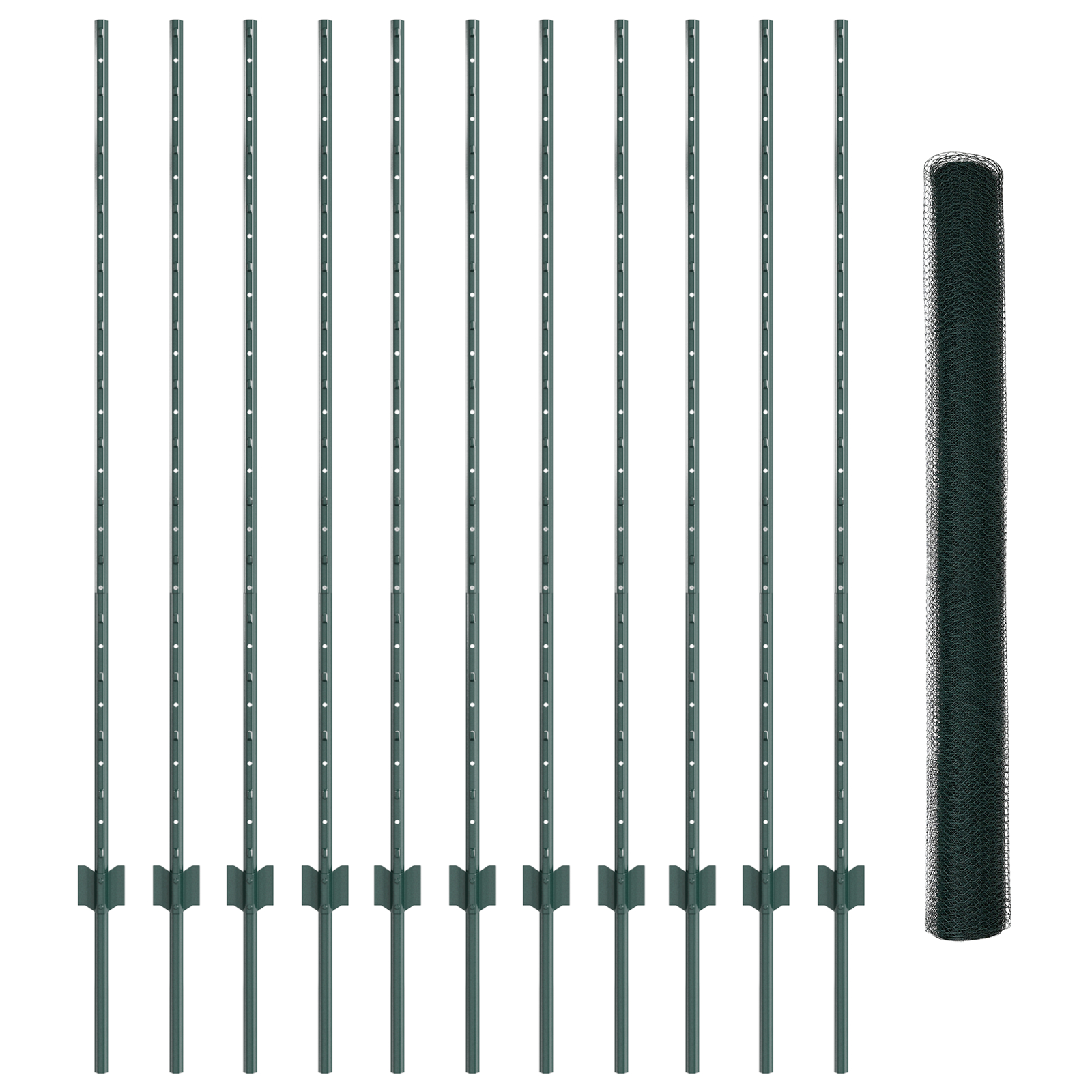 Stâlpi de Gard  11 pcs U-Channel Verde 140 cm Oțel, Gard Hexagon  Verde 1.4x25 m Oțel GartenMobel Dekor