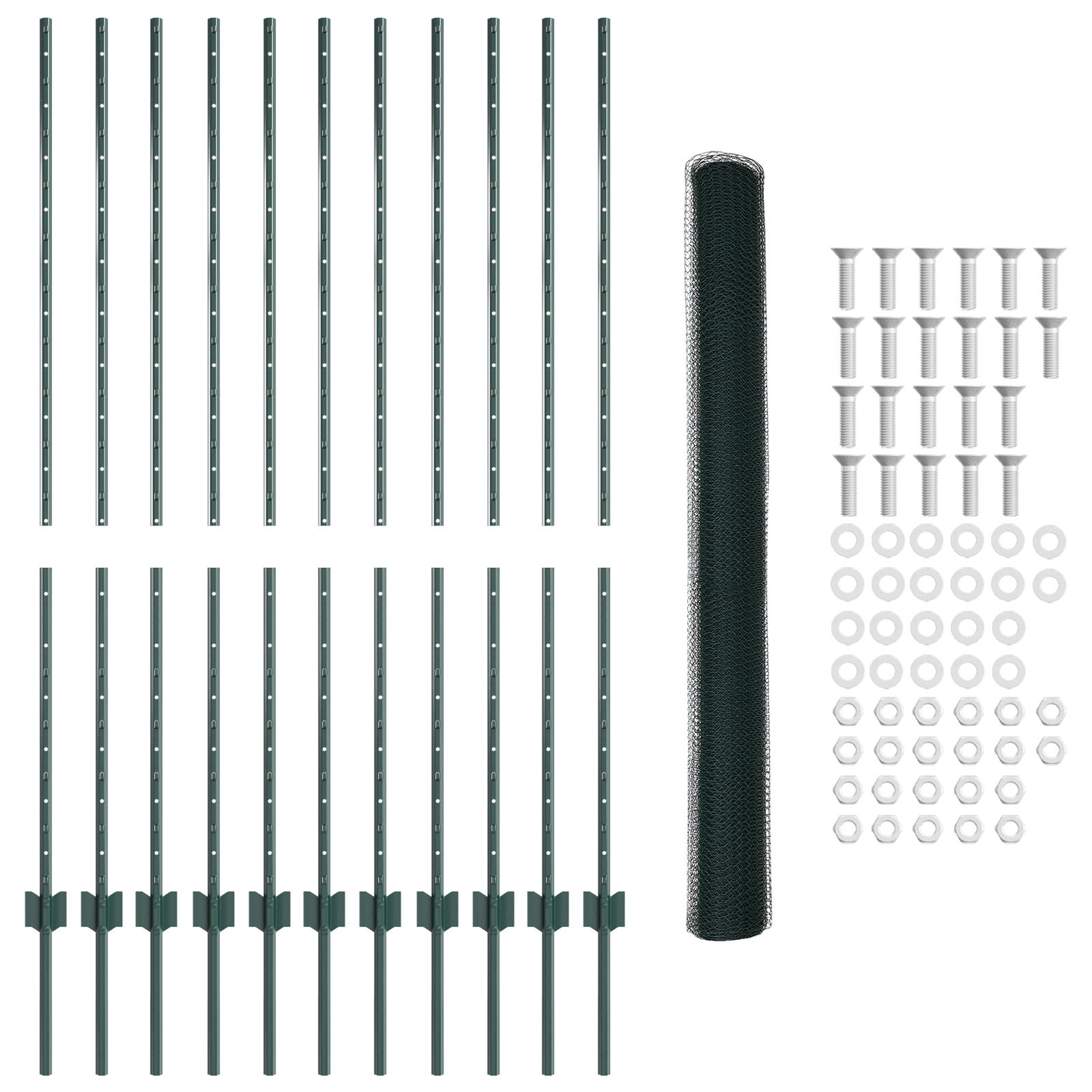 Stâlpi de Gard  11 pcs U-Channel Verde 140 cm Oțel, Gard Hexagon  Verde 1.4x25 m Oțel GartenMobel Dekor