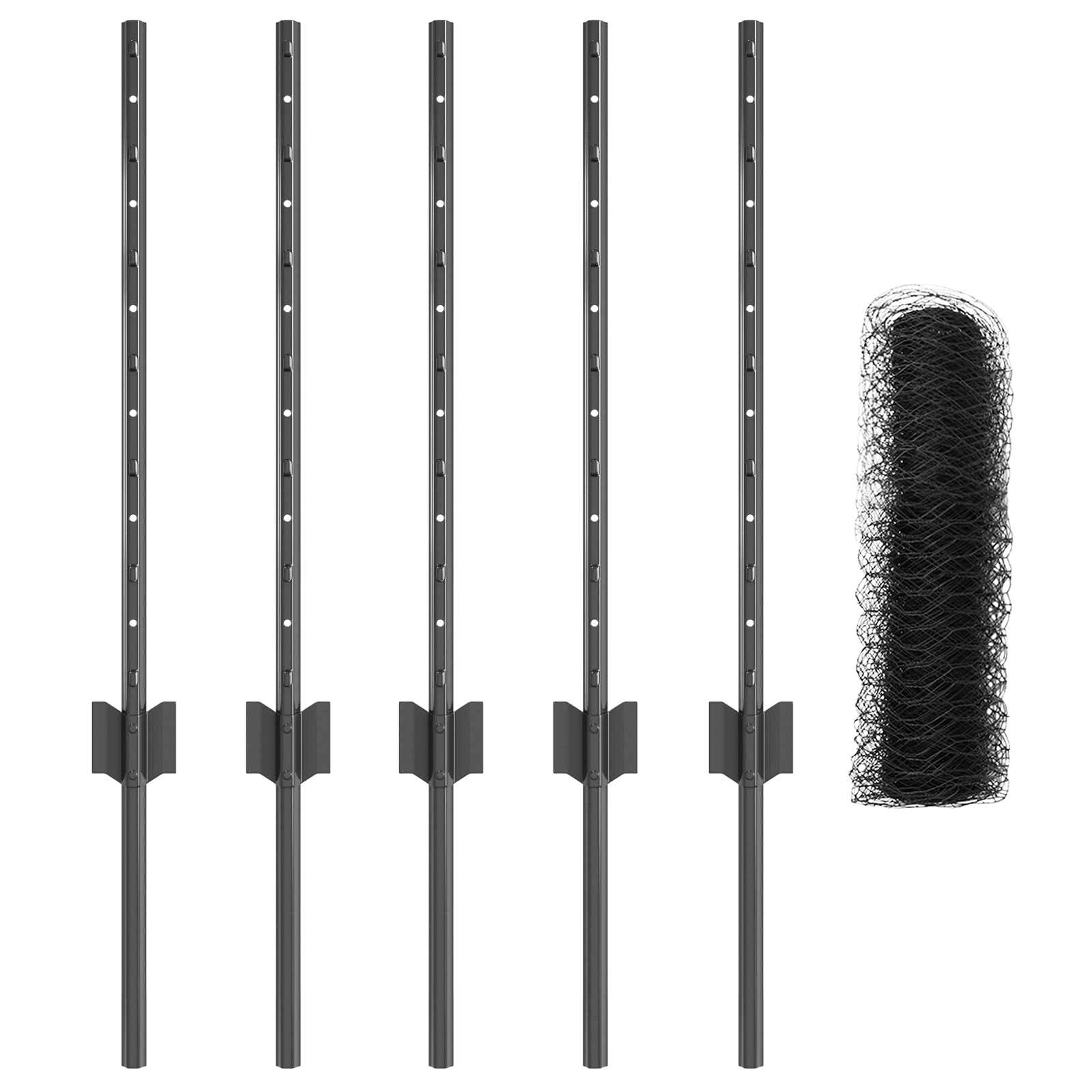 Stâlpi de îngrădire  5 pcs U-Channel Gri 60 cm Oțel, Îngrădire hexagonală  Gri 0,6x10 m Oțel GartenMobel Dekor