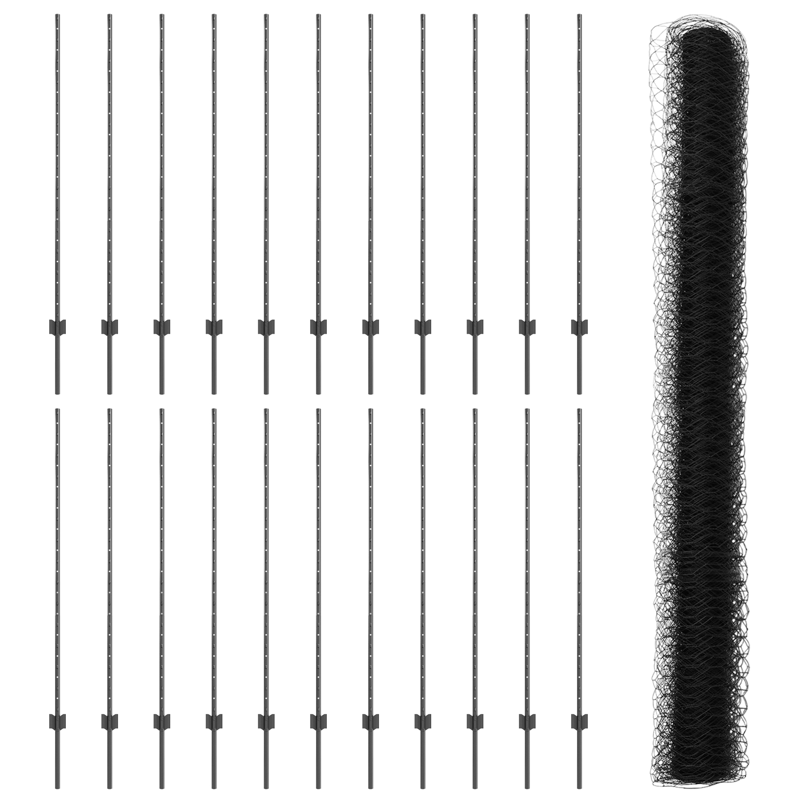 Stâlpi Gard 22 buc U-Canal Gri 140 cm Oțel,  Gard Hexagonal Gri 1.4x50 m Oțel GartenMobel Dekor