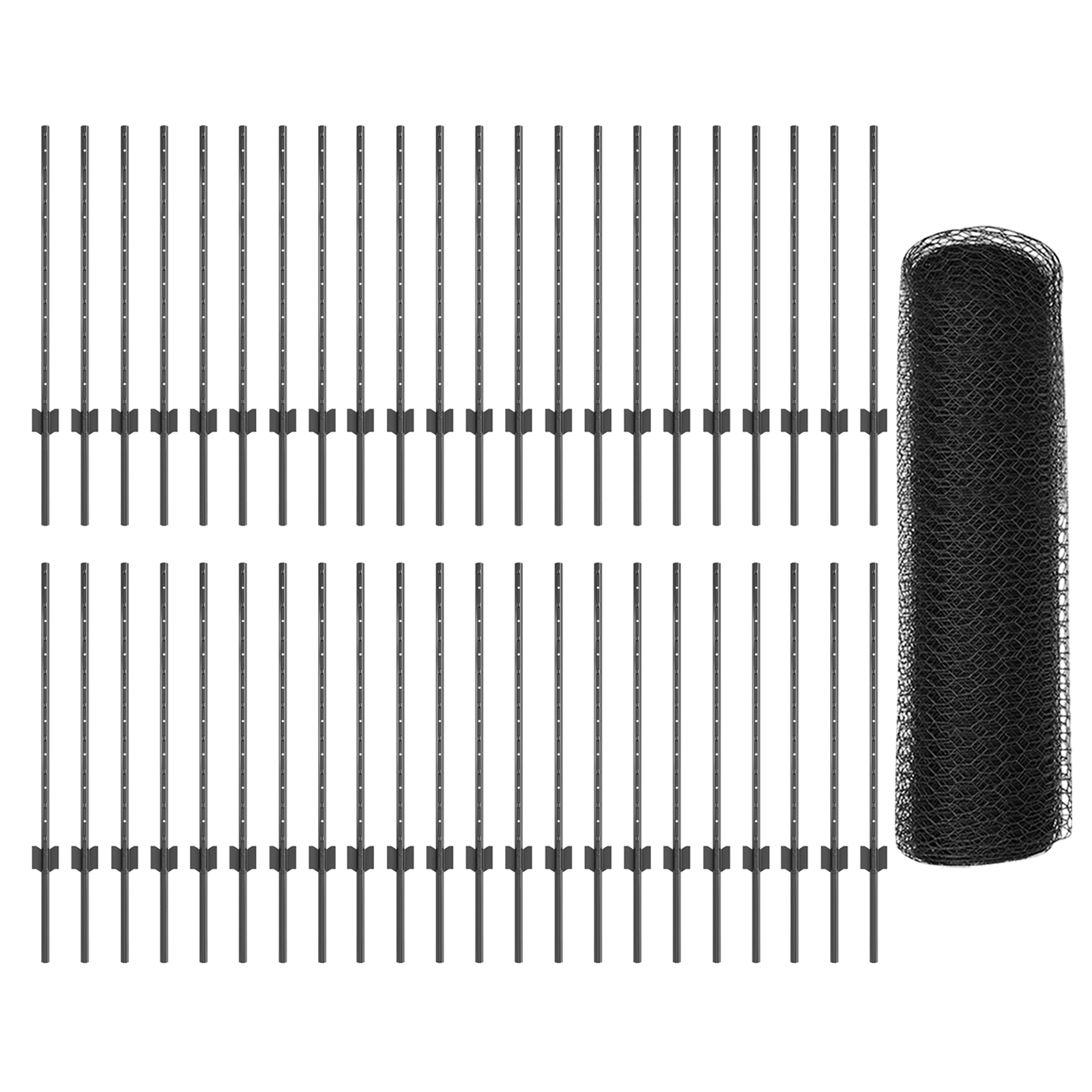 Stâlpi de Gard 11 buc U-Channel Gri 80 cm Oțel,  Gard Hexagonal Gri 0.8x100 m Oțel GartenMobel Dekor