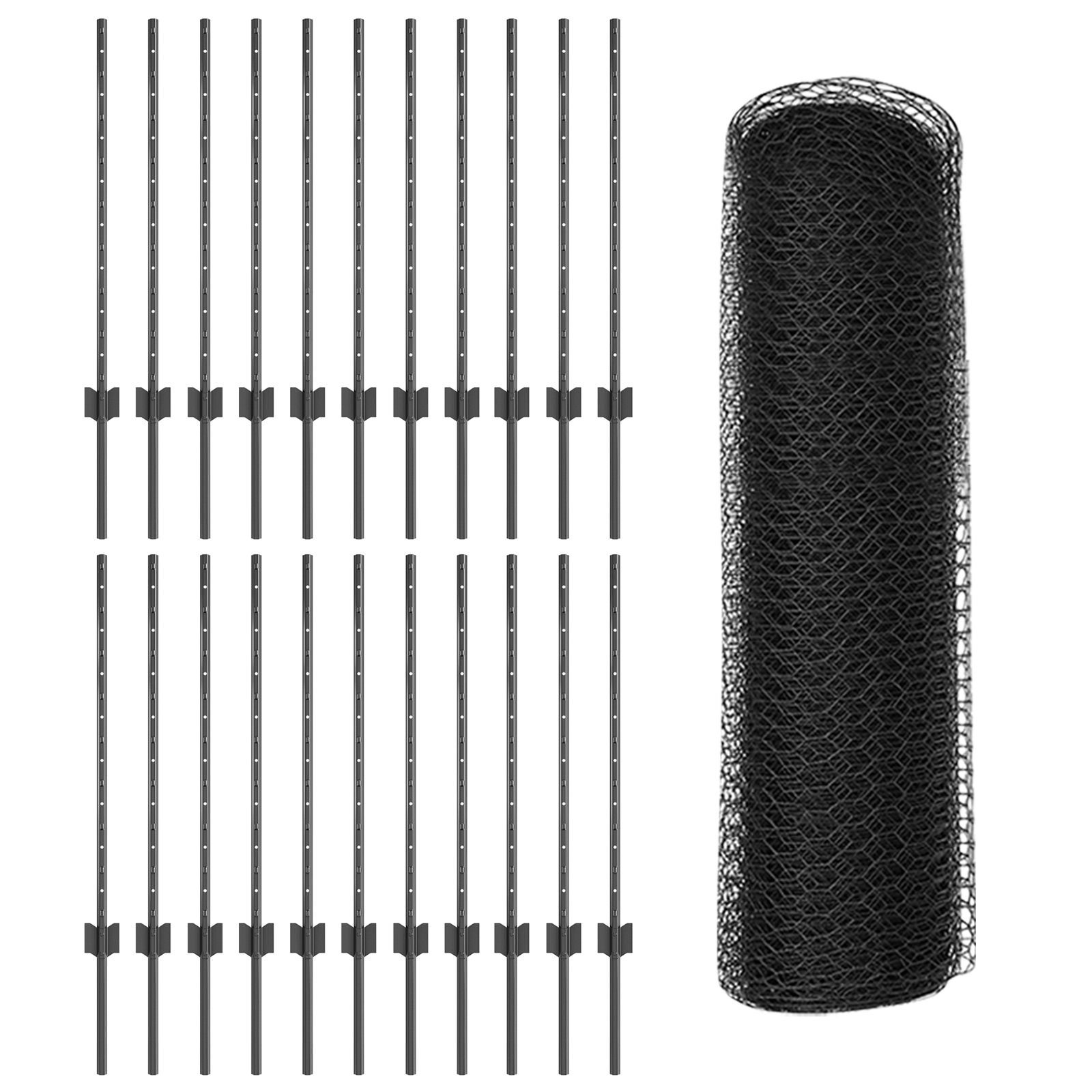 Stâlpi Gard  11 buc U-Channel Gri 80 cm Oțel, Gard Hexagonal  Gri 0.8x50 m Oțel GartenMobel Dekor