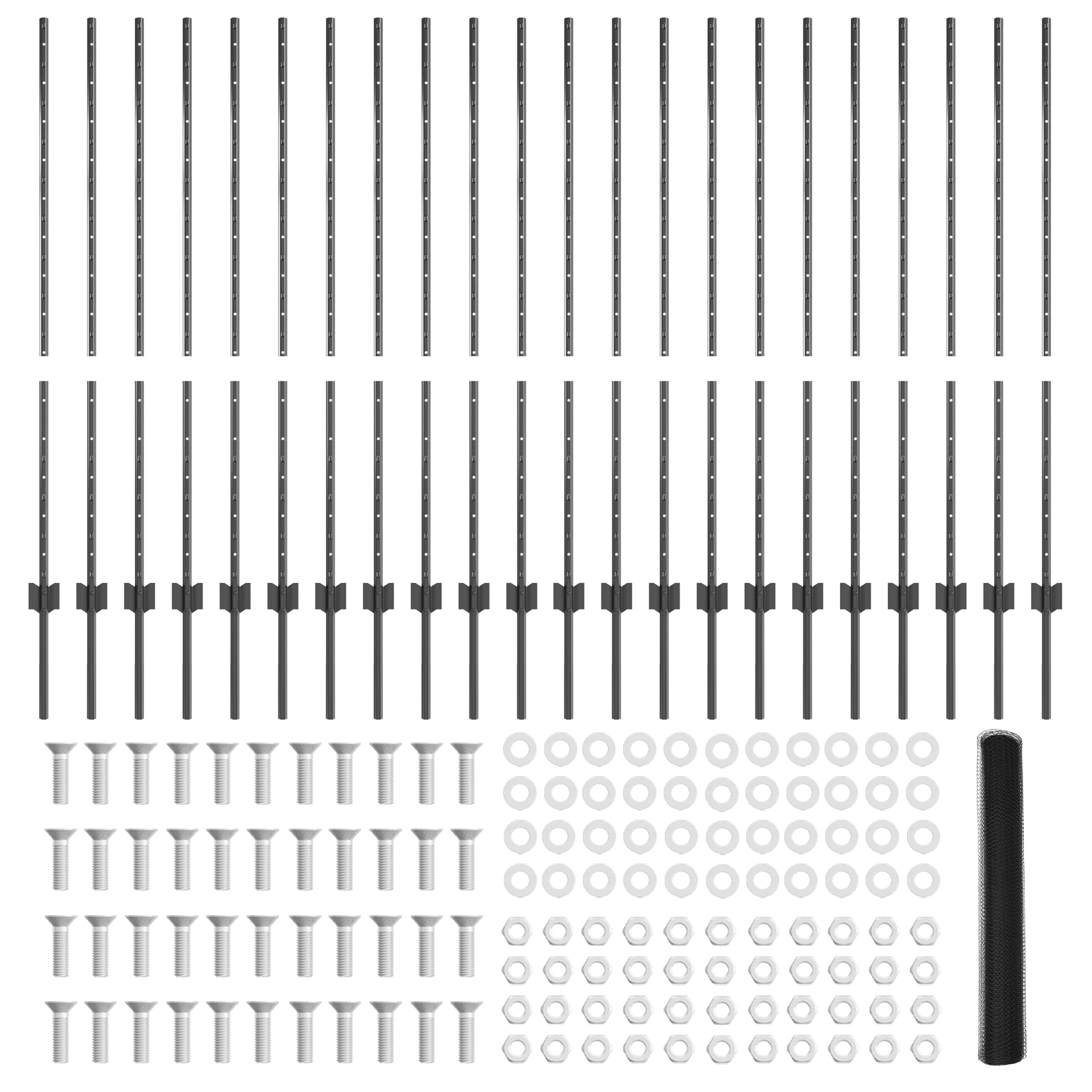 Stâlpi de gard  22 pcs U-Channel Gri 120 cm Oțel, Gard hexagonal  Gri 1,2x50 m Oțel GartenMobel Dekor