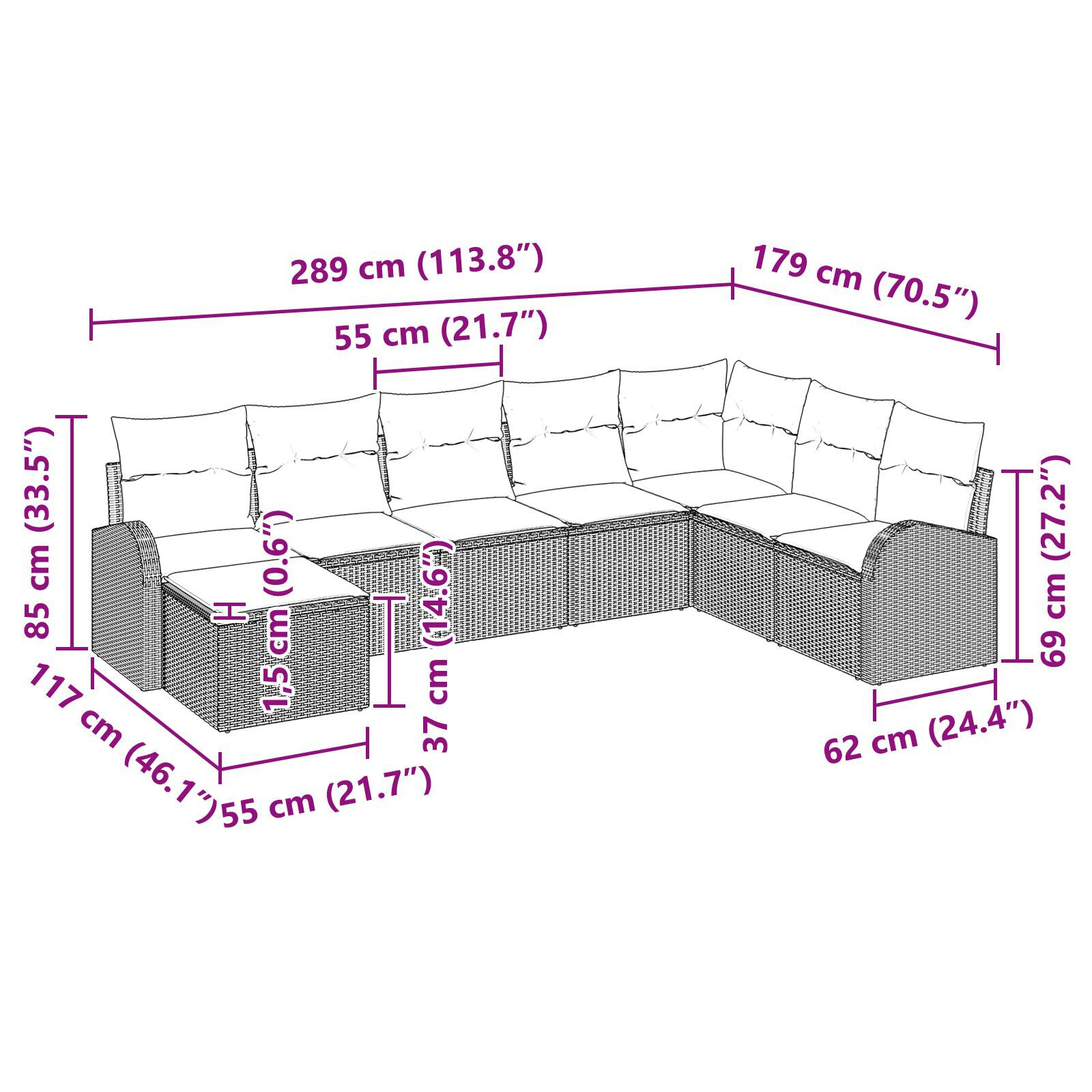 Setul de Canapea de Gradina cu 8 Piese si Perne Gri din Ratan Poli GartenMobel Dekor