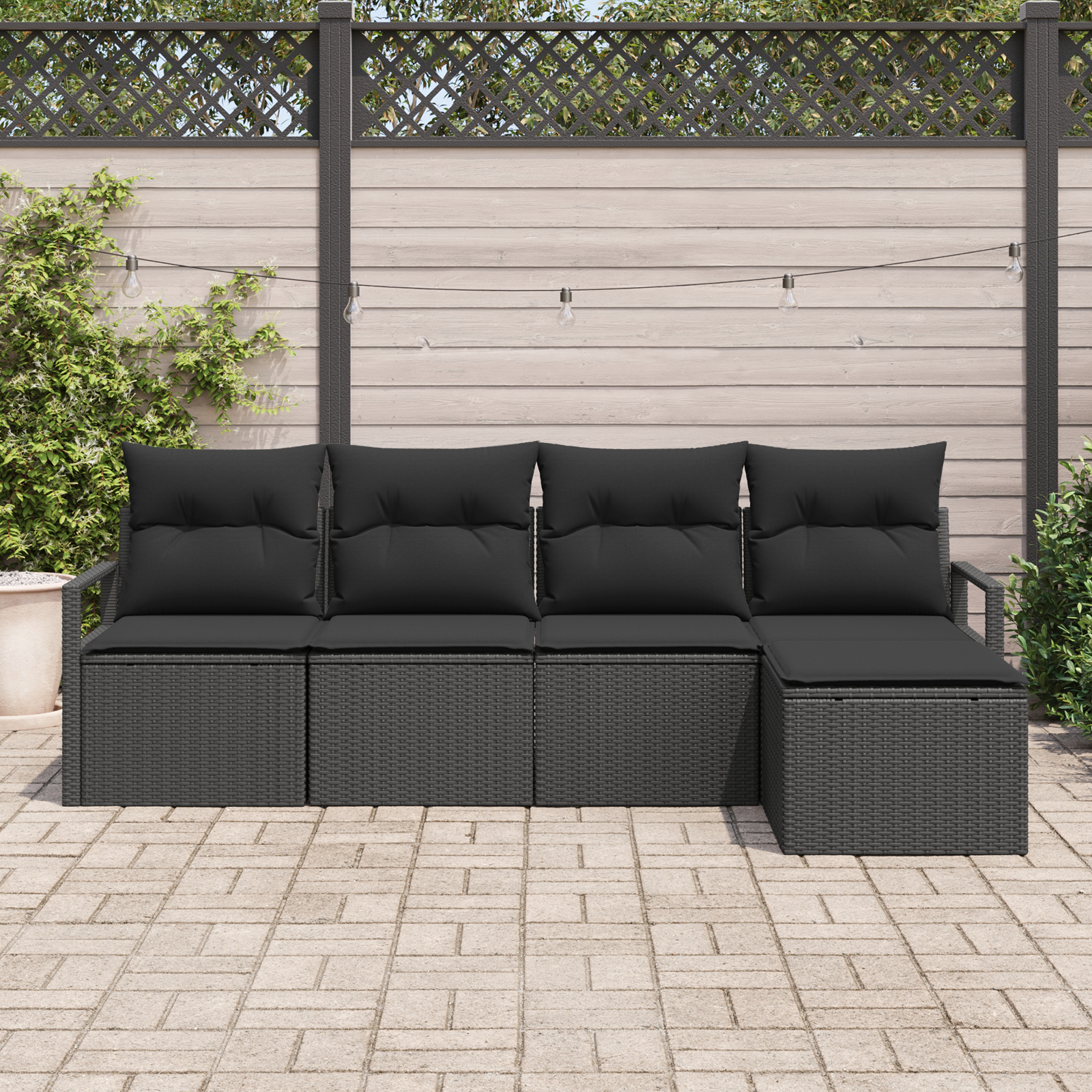 Set de canapele de grădină 5 piese cu perne, Ratan poli black, Canapea de grădină 2 locuri cu perne, Ratan poli black GartenMobel Dekor