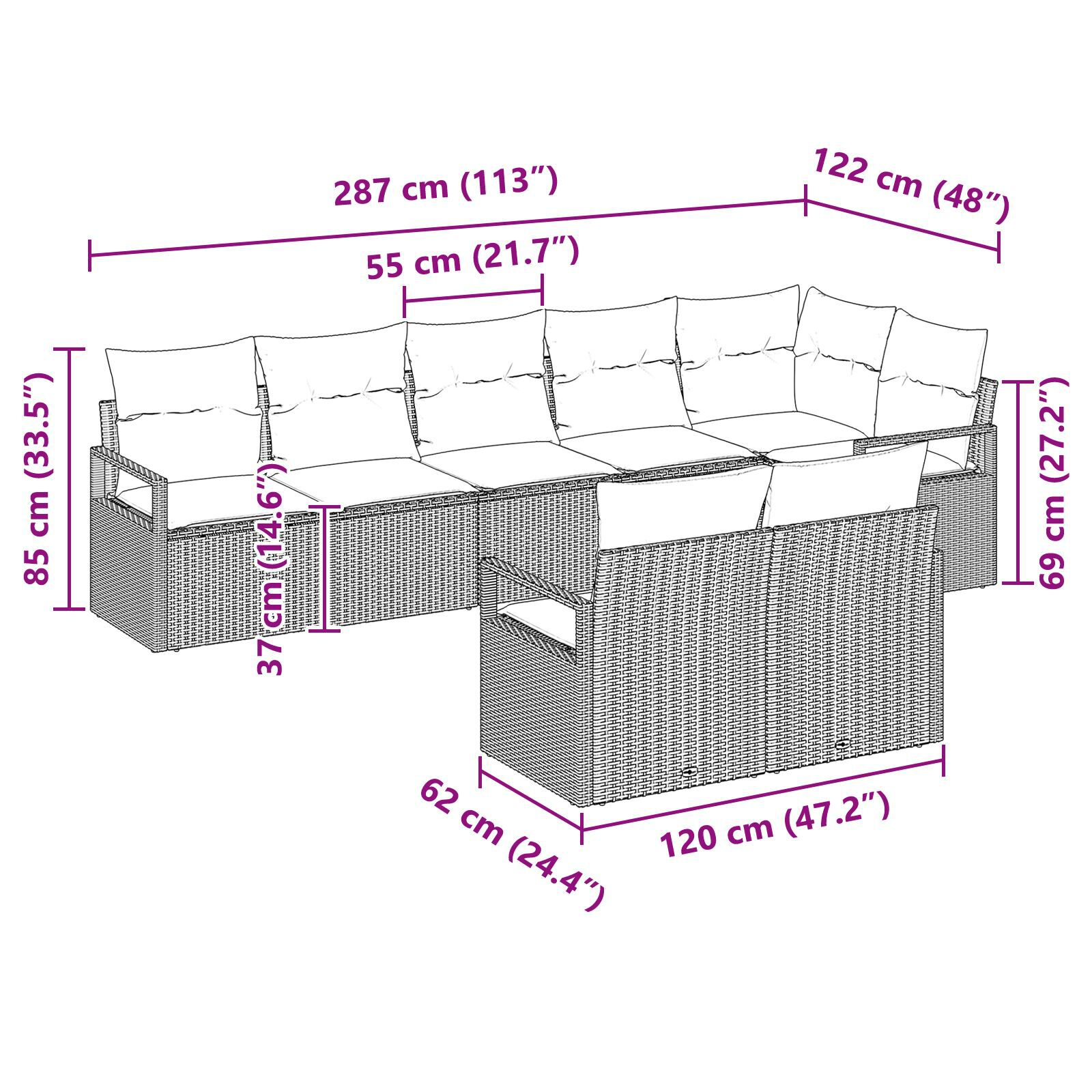 Set de Canapea Grădină cu Perne Gri din Ratan Polimer, Canapea Grădină cu 2 Locuri și Perne Gri din Ratan Polimer GartenMobel Dekor