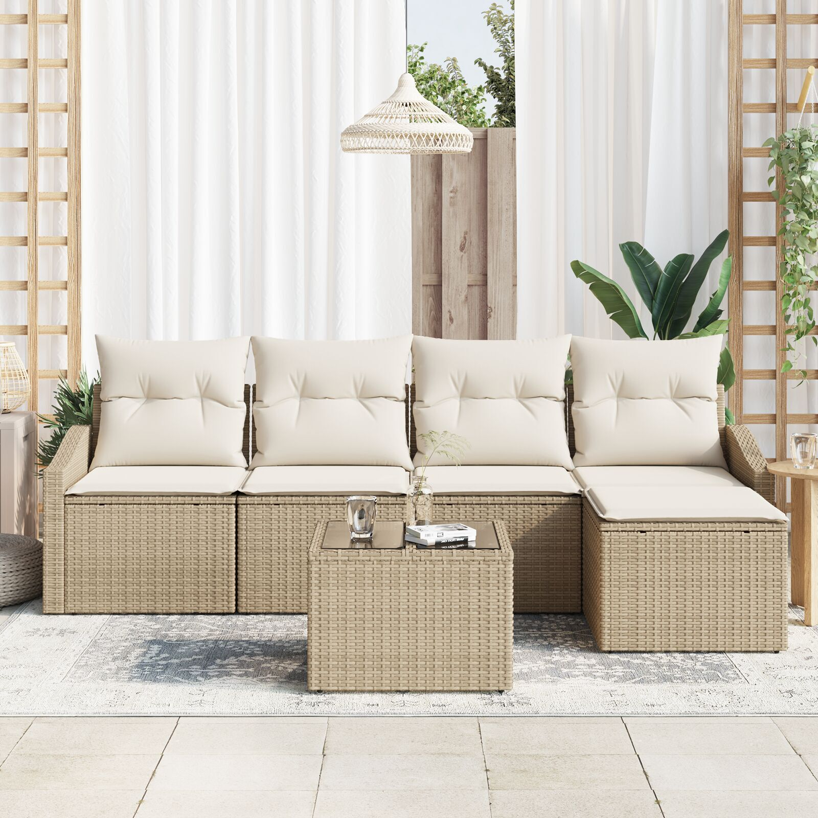 Set canapea grădină cu perne Brown Poly Rattan GartenMobel Dekor