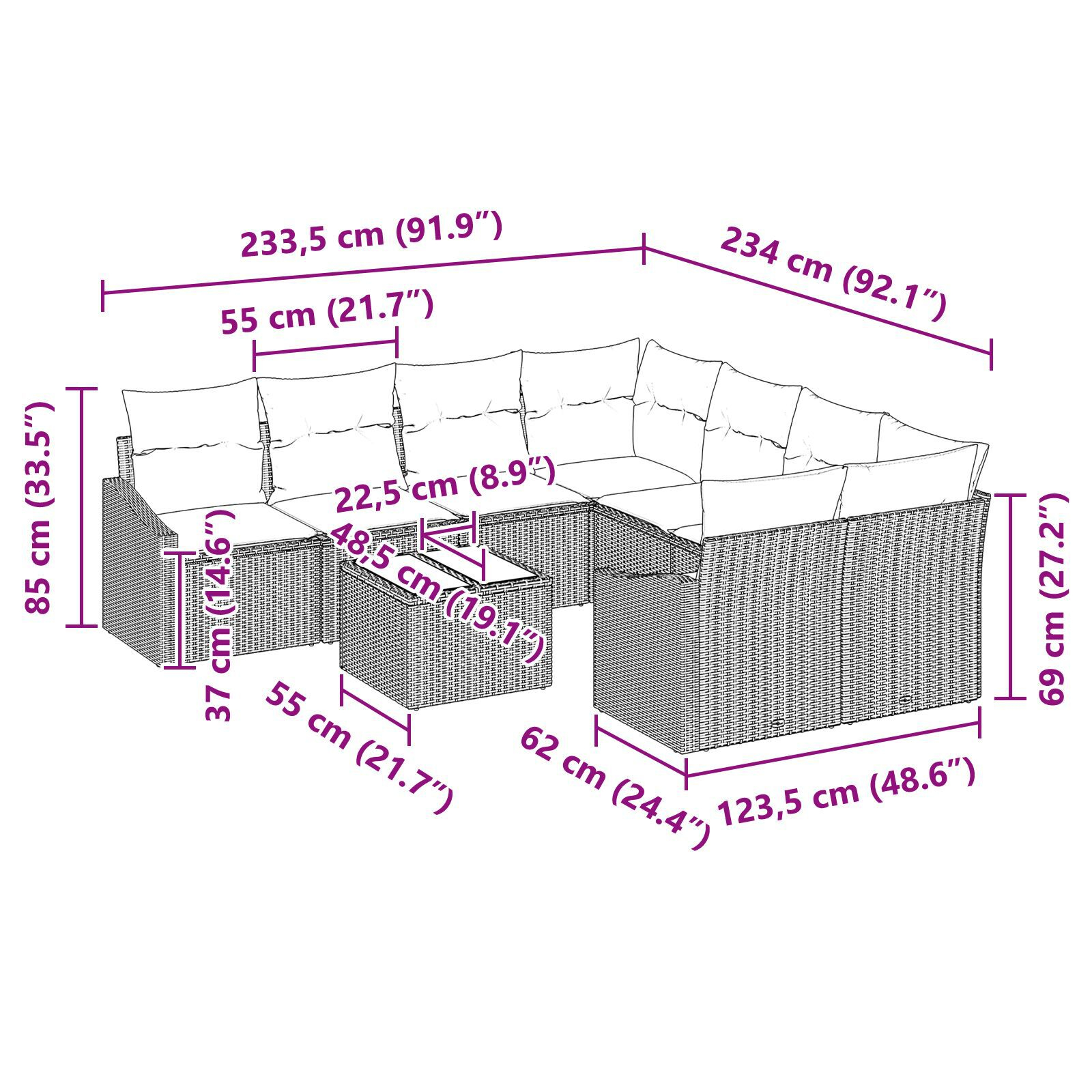 Set canapele grădină cu perne bej din ratan poli GartenMobel Dekor