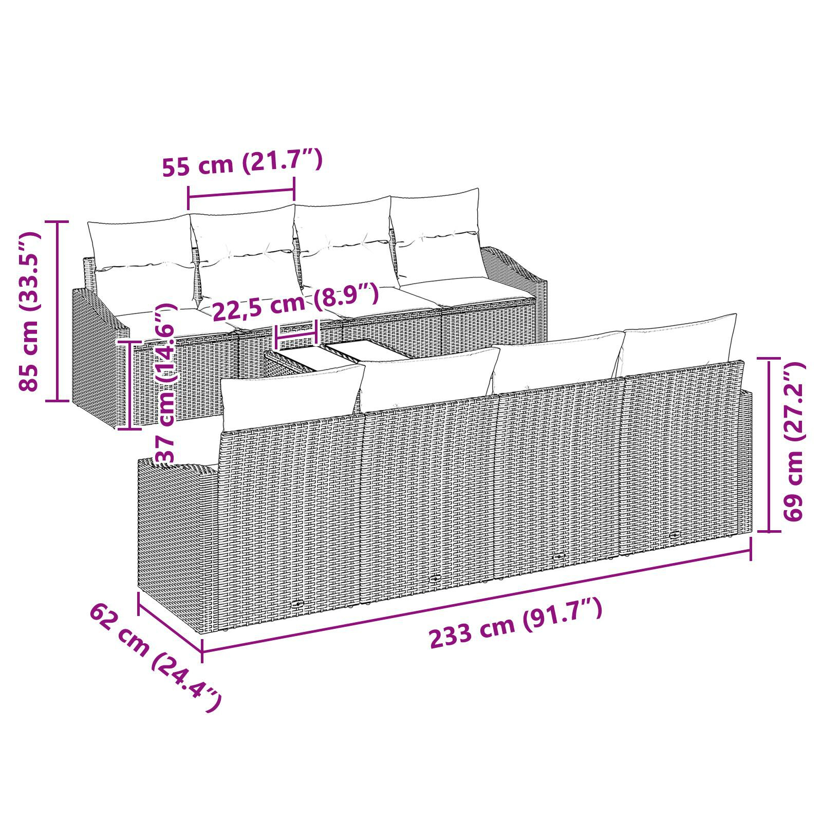 Set de Canapea de Grădină de 9 Piese cu Perne Negre Poliratan GartenMobel Dekor