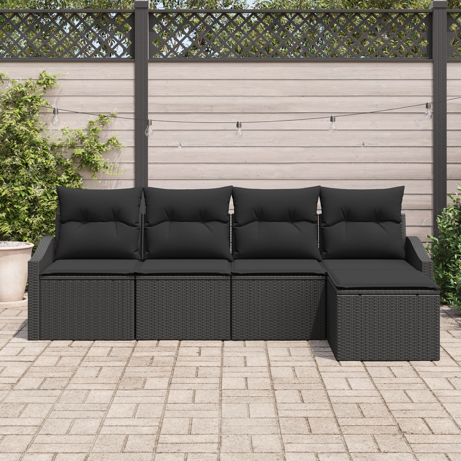 Set de canapea de grădină 5 piese cu perne Negru Poliratan GartenMobel Dekor