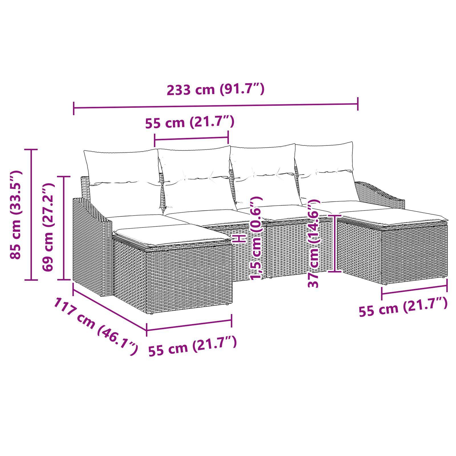 Set canapea grădină cu 6 piese și perne negru din ratan sintetic GartenMobel Dekor