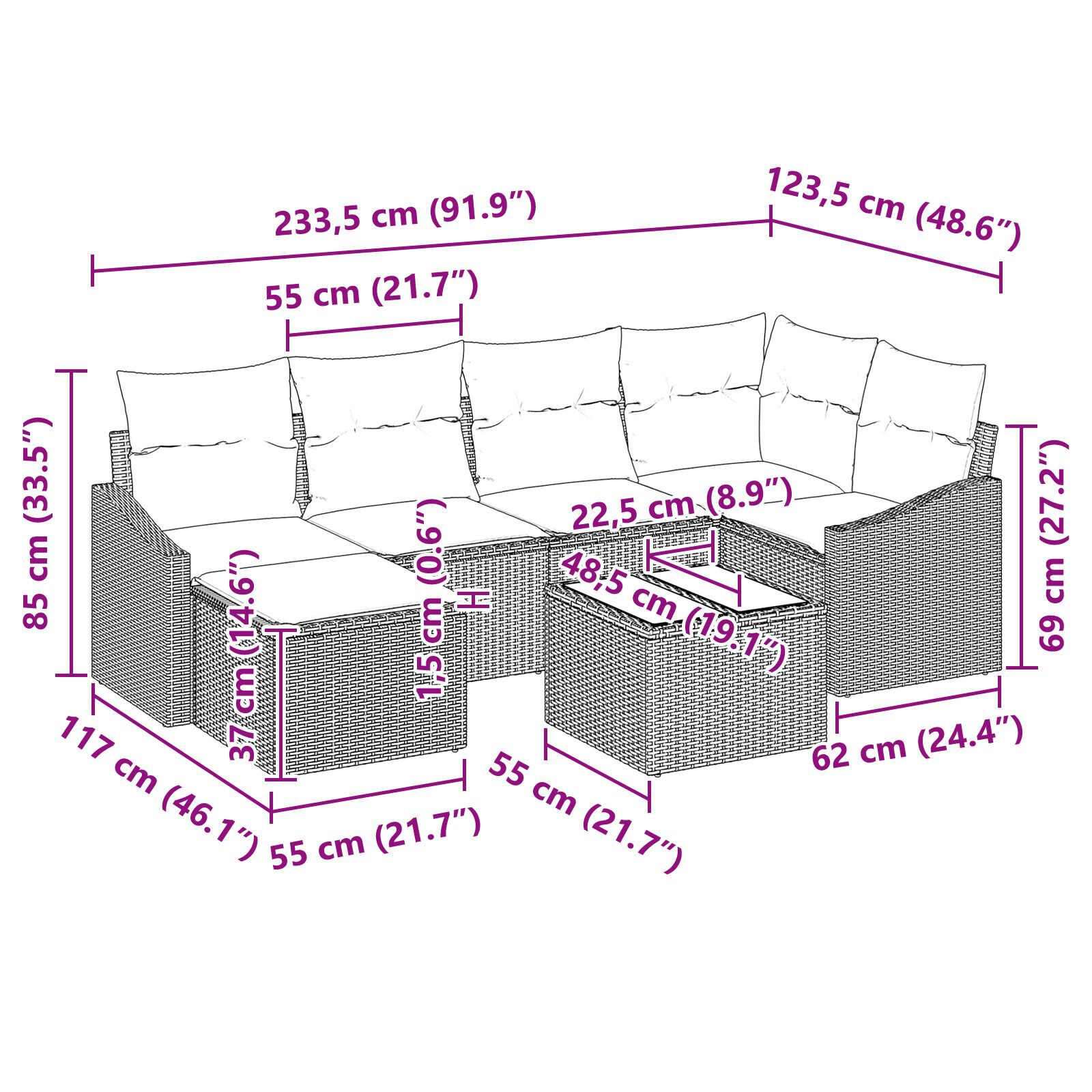 Set de Canapele de Grădină de 6 Piese cu Perne Ratan Poly Negru GartenMobel Dekor