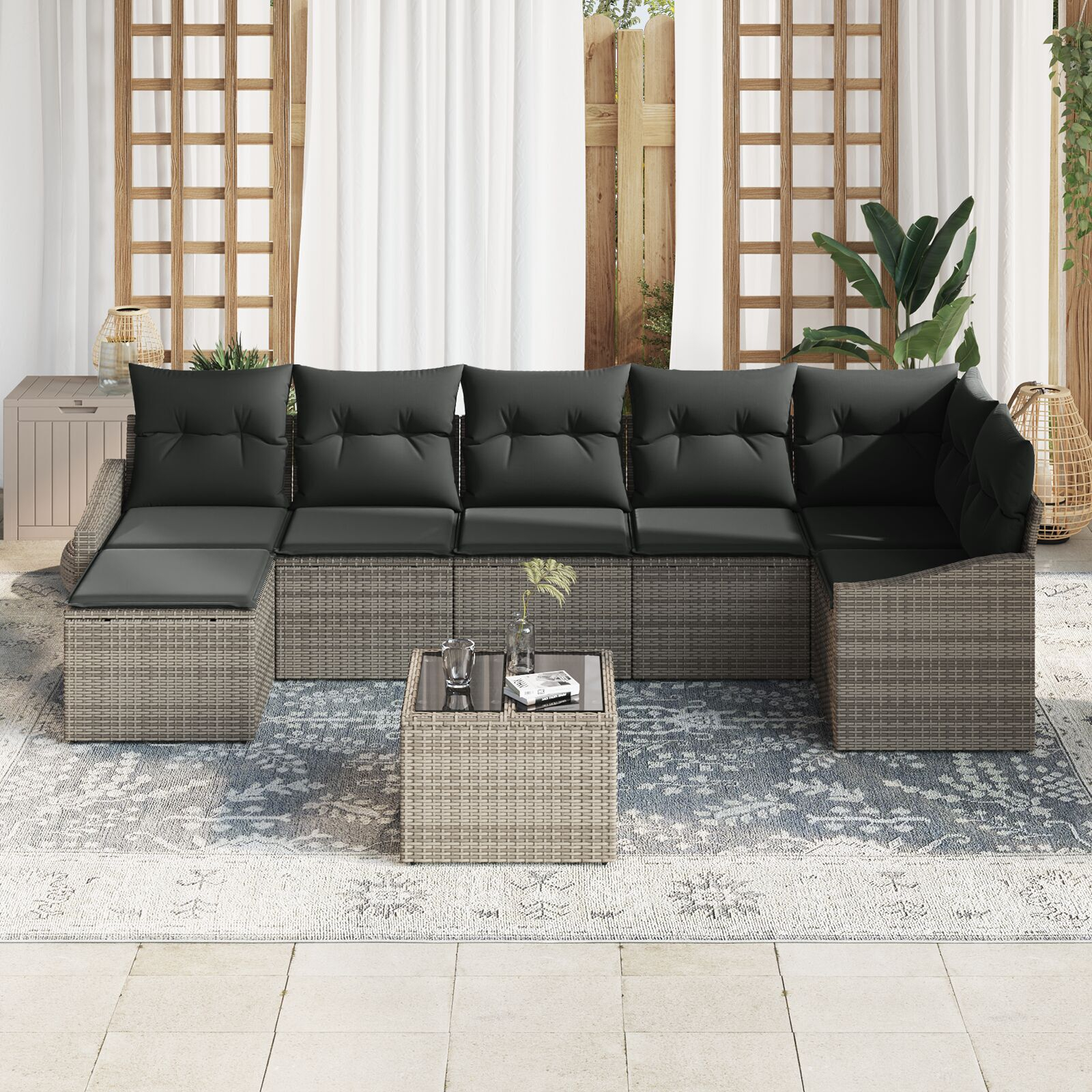 Set de canapele pentru grădină cu perne gri din ratan GartenMobel Dekor