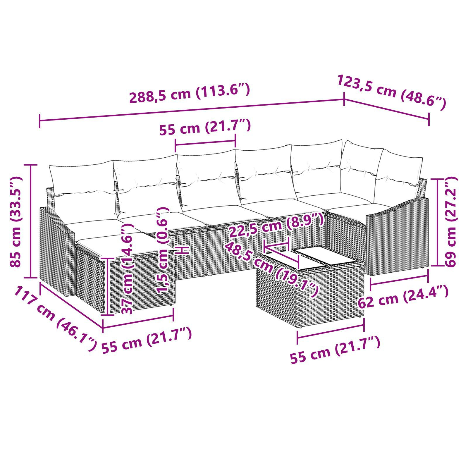 Set de canapele pentru grădină cu perne gri din ratan GartenMobel Dekor