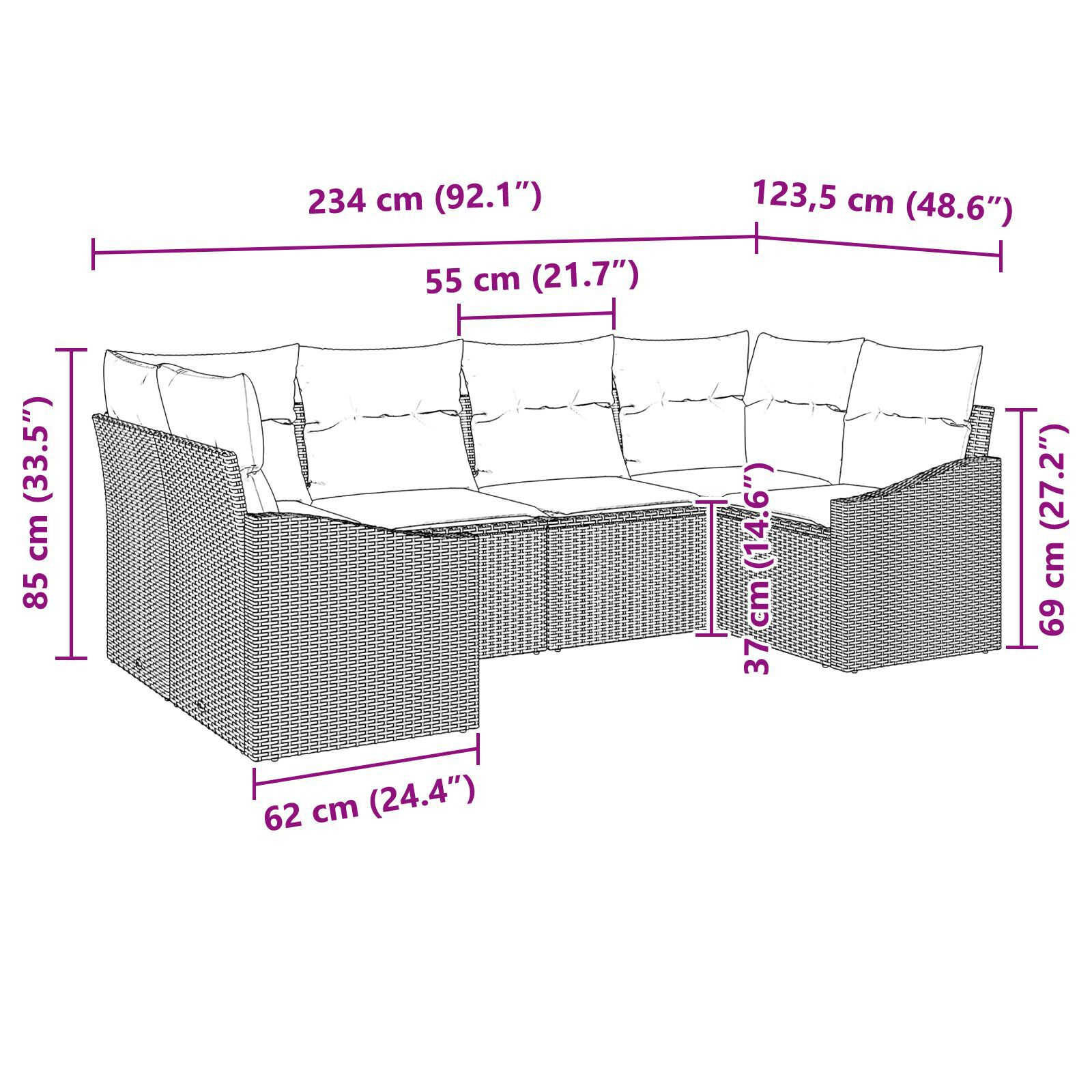Set de Canapea de Grădină cu 6 Piese cu Perne Gri din Poliratan GartenMobel Dekor