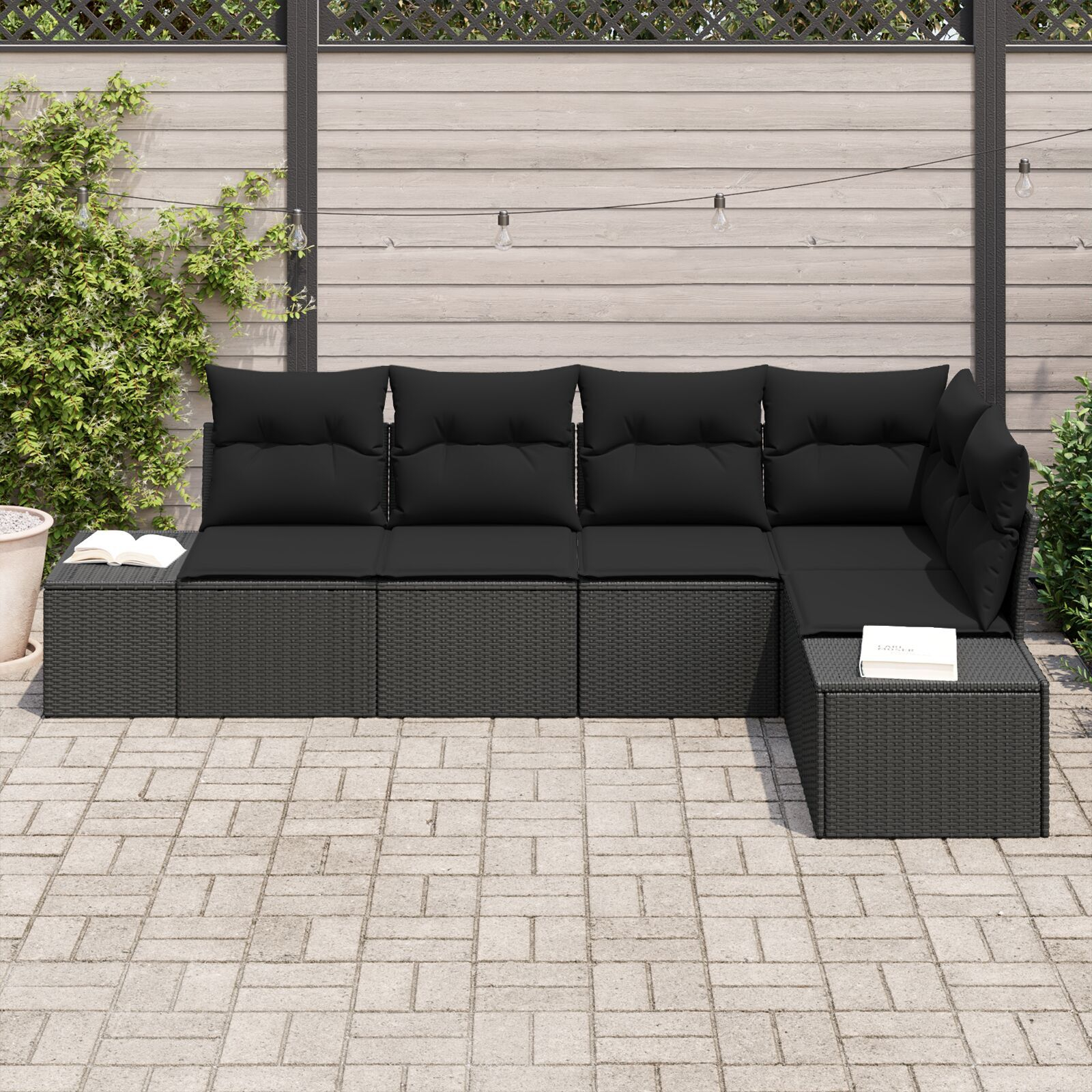 Set 5 Canapele Grădină cu Pernă Ratan Poli Negru GartenMobel Dekor