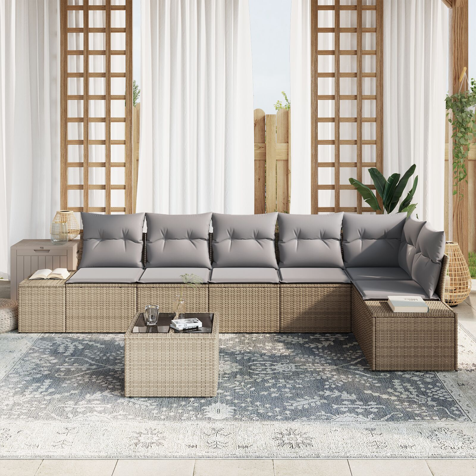 Set de Canapea de Grădină cu Perne Ratan Poliratan Negru GartenMobel Dekor