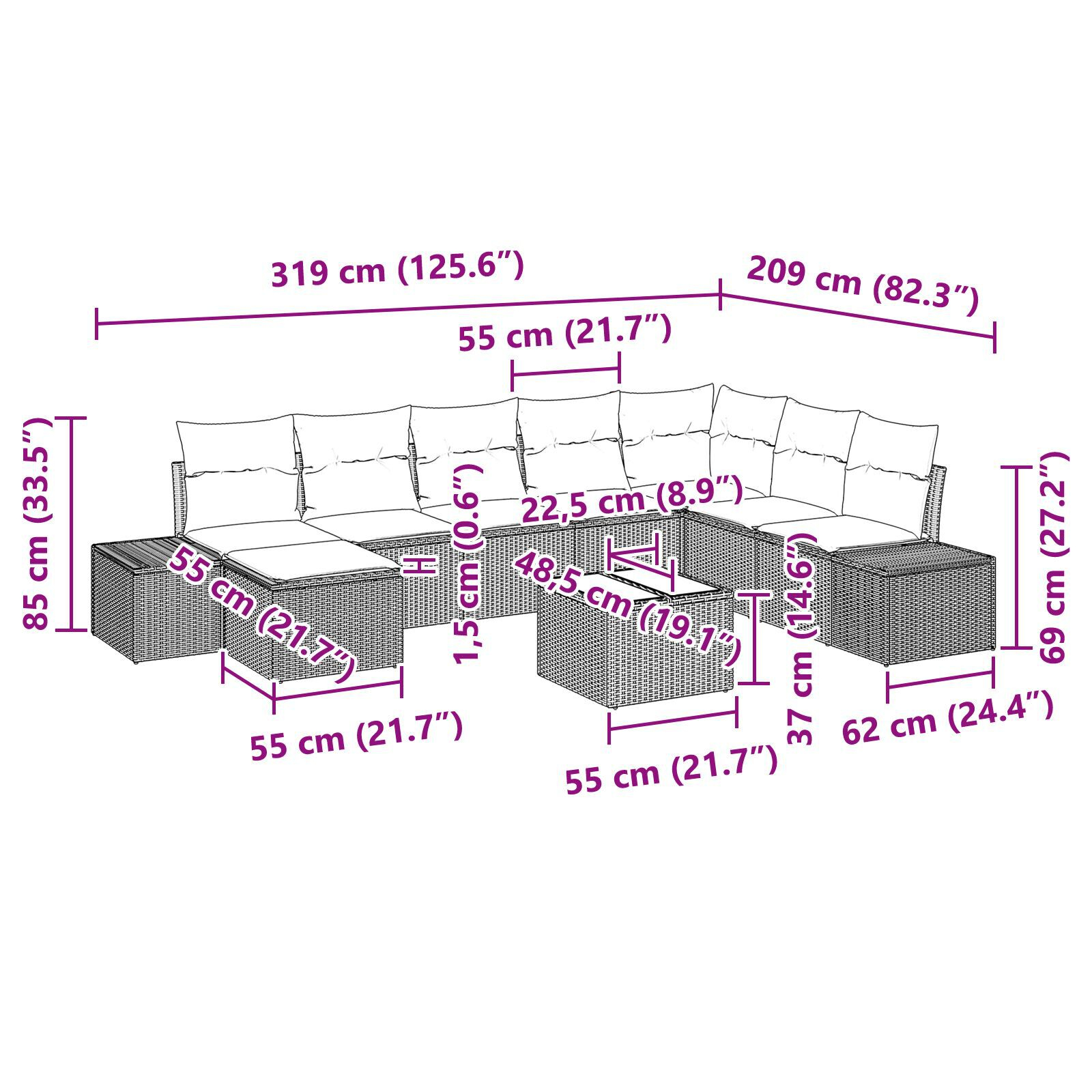 Set canapea grădină 9 piese cu perne din ratan poli bej GartenMobel Dekor