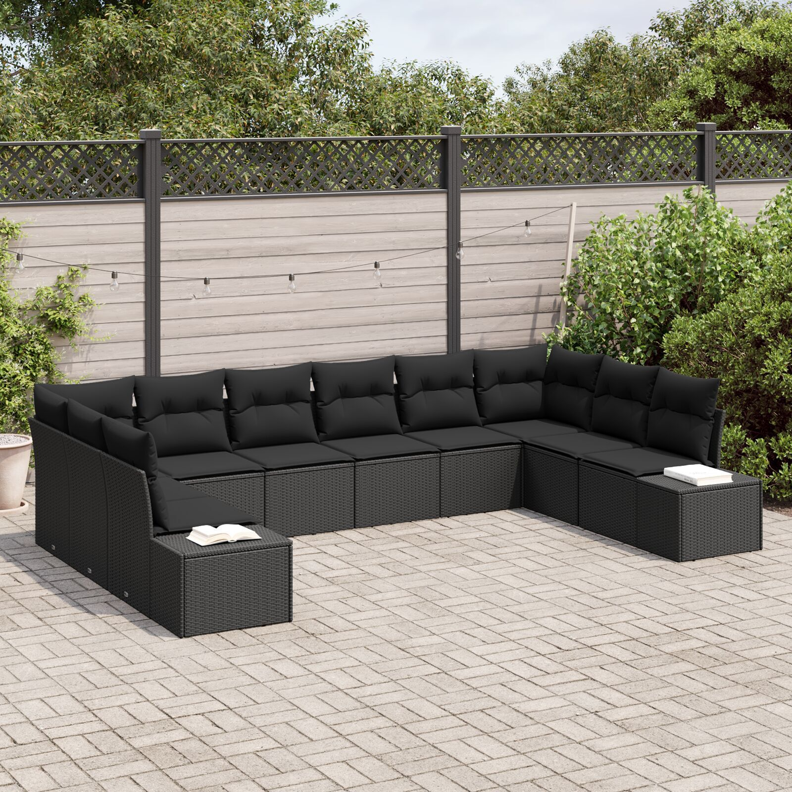 Set canapele grădină cu 10 piese și perne în ratan negru GartenMobel Dekor