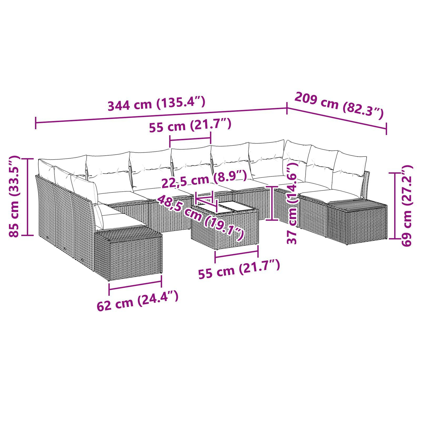 Set canaple pentru grădină de 11 piese cu perne bej din ratan poli GartenMobel Dekor
