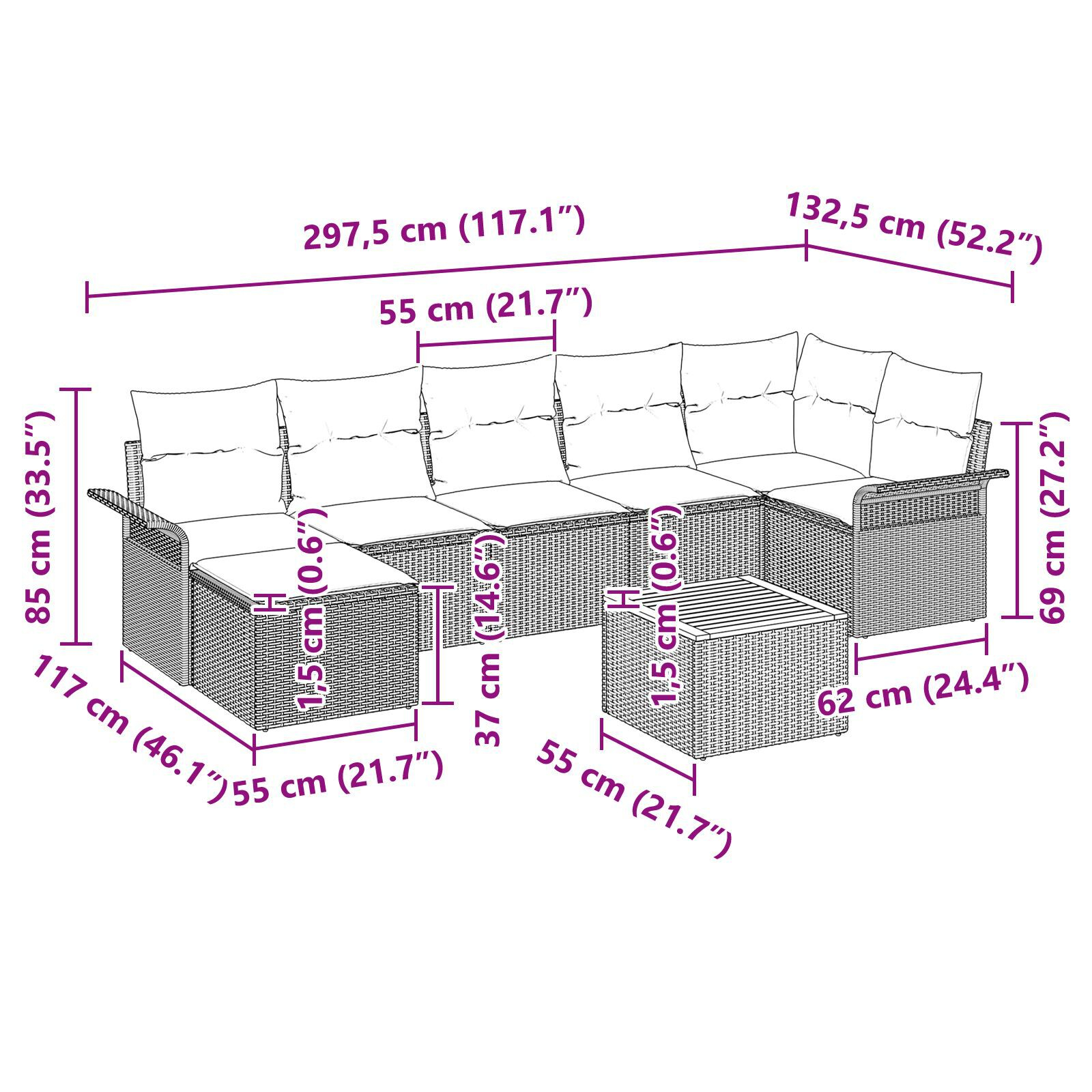 Set Canapele Grădină cu Perne Gri Ratan Poli Acacia GartenMobel Dekor