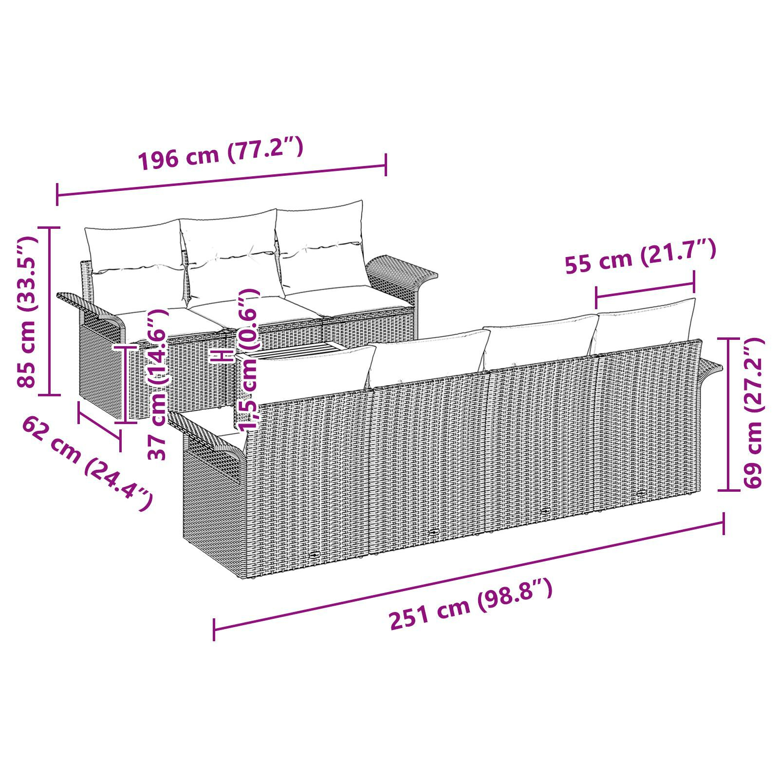 Set de canapele de grădină cu perne 8 piese negru din poliratan acacia GartenMobel Dekor