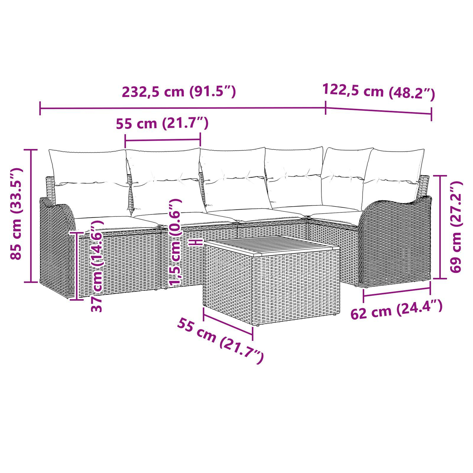 Set Sofă de Grădină 6 Piese cu Perne Bej Ratan Polimer Acacia, Sofă de Grădină pentru 2 Persoane cu Perne Bej Ratan Polimer GartenMobel Dekor