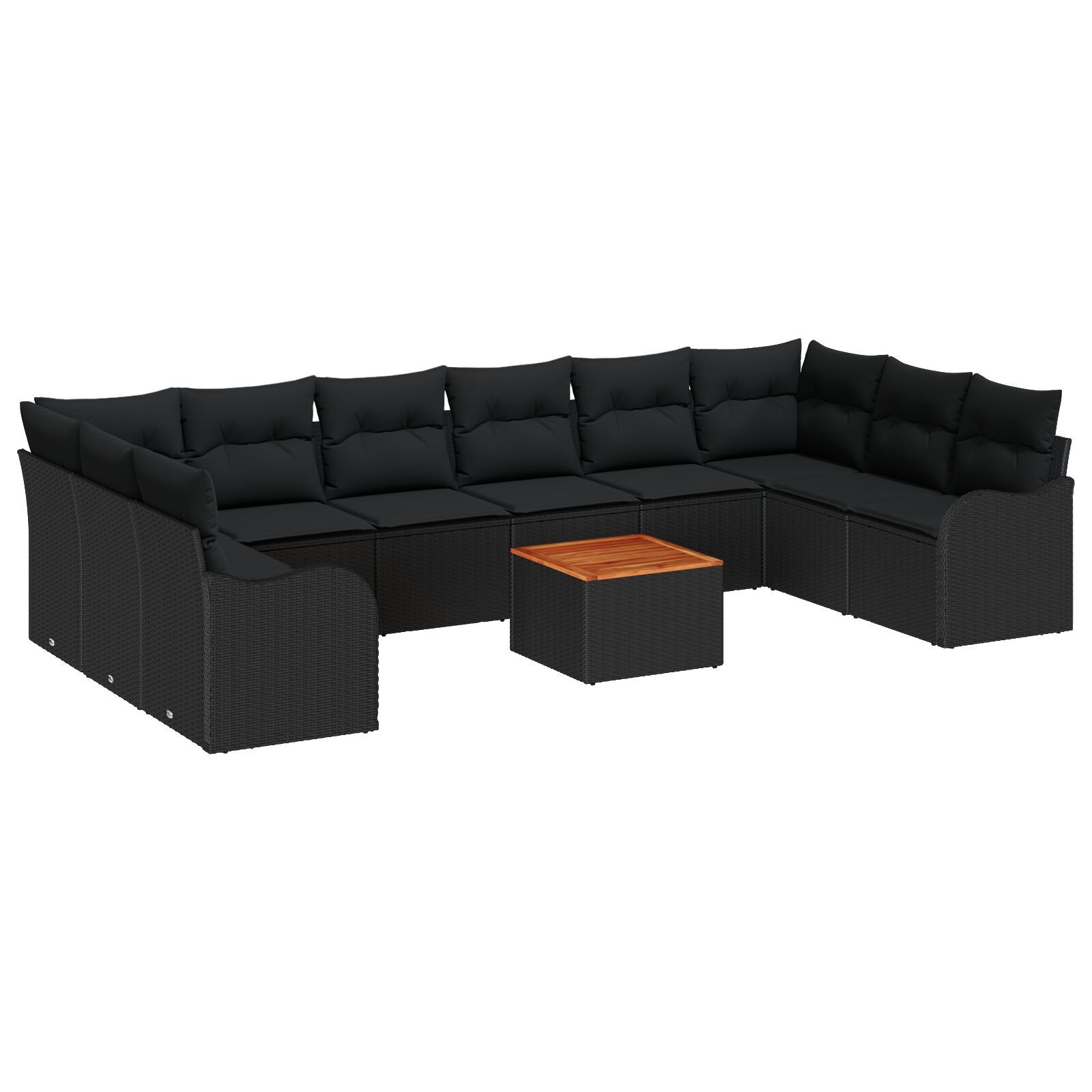 Set canapea grădină 10 piese cu perne Ratan polyester negru Acacia, Canapea grădină 2 locuri cu perne Ratan polyester negru GartenMobel Dekor