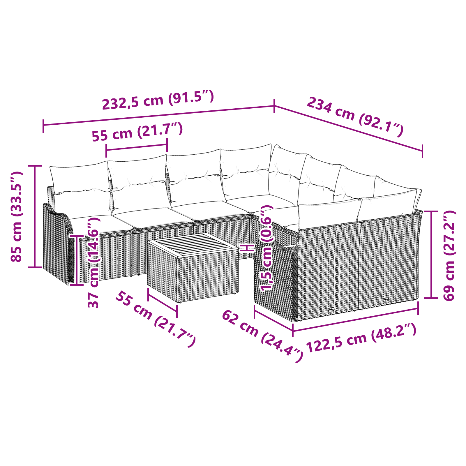 Set de soare viaXL 9 piese și perne Ratan Negru Acacia, Sofă Grădină viaXL 2 locuri și perne Ratan Negru GartenMobel Dekor