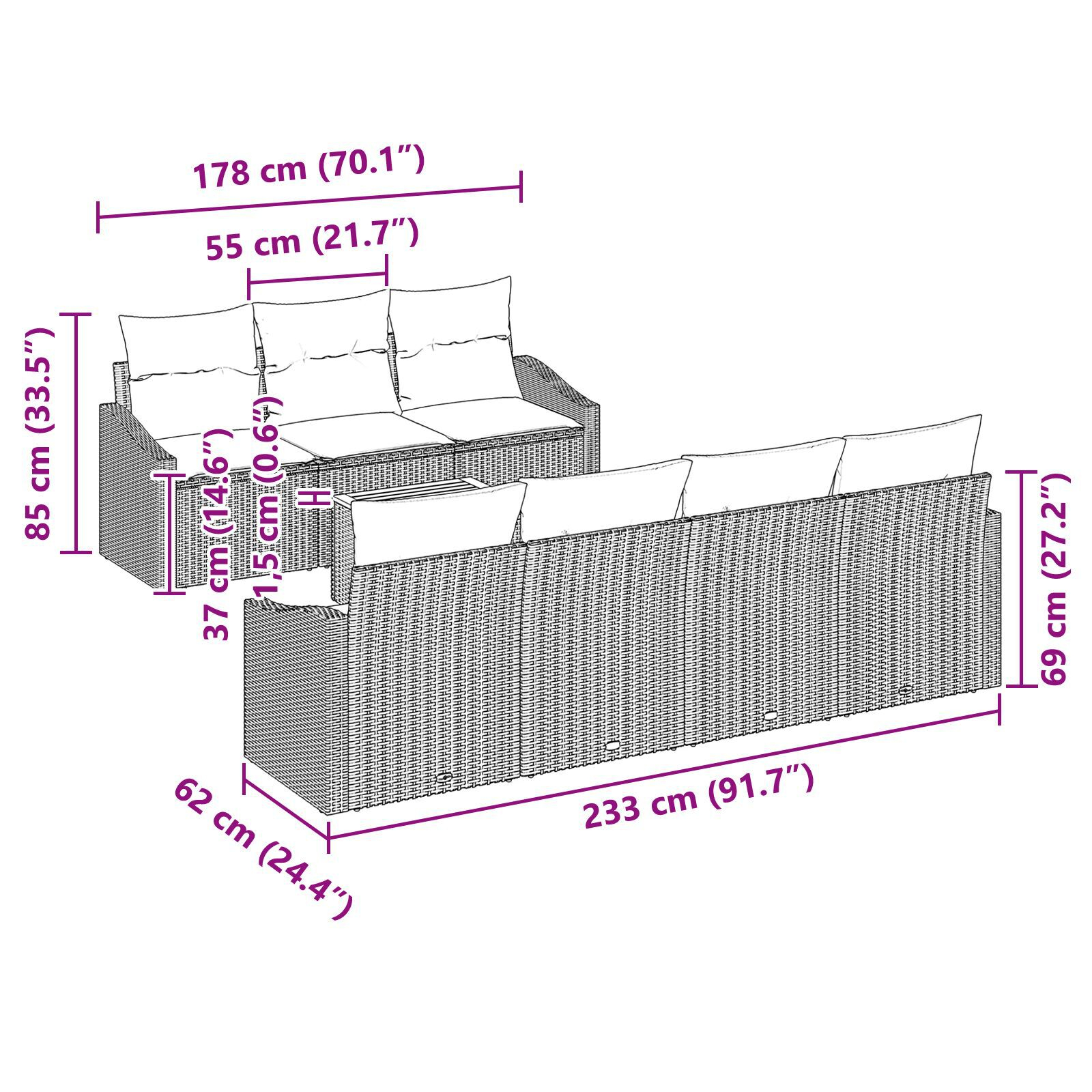 Set 8 Piese Canapea Grădină cu Perne Bej Ratan Poli Acacia GartenMobel Dekor