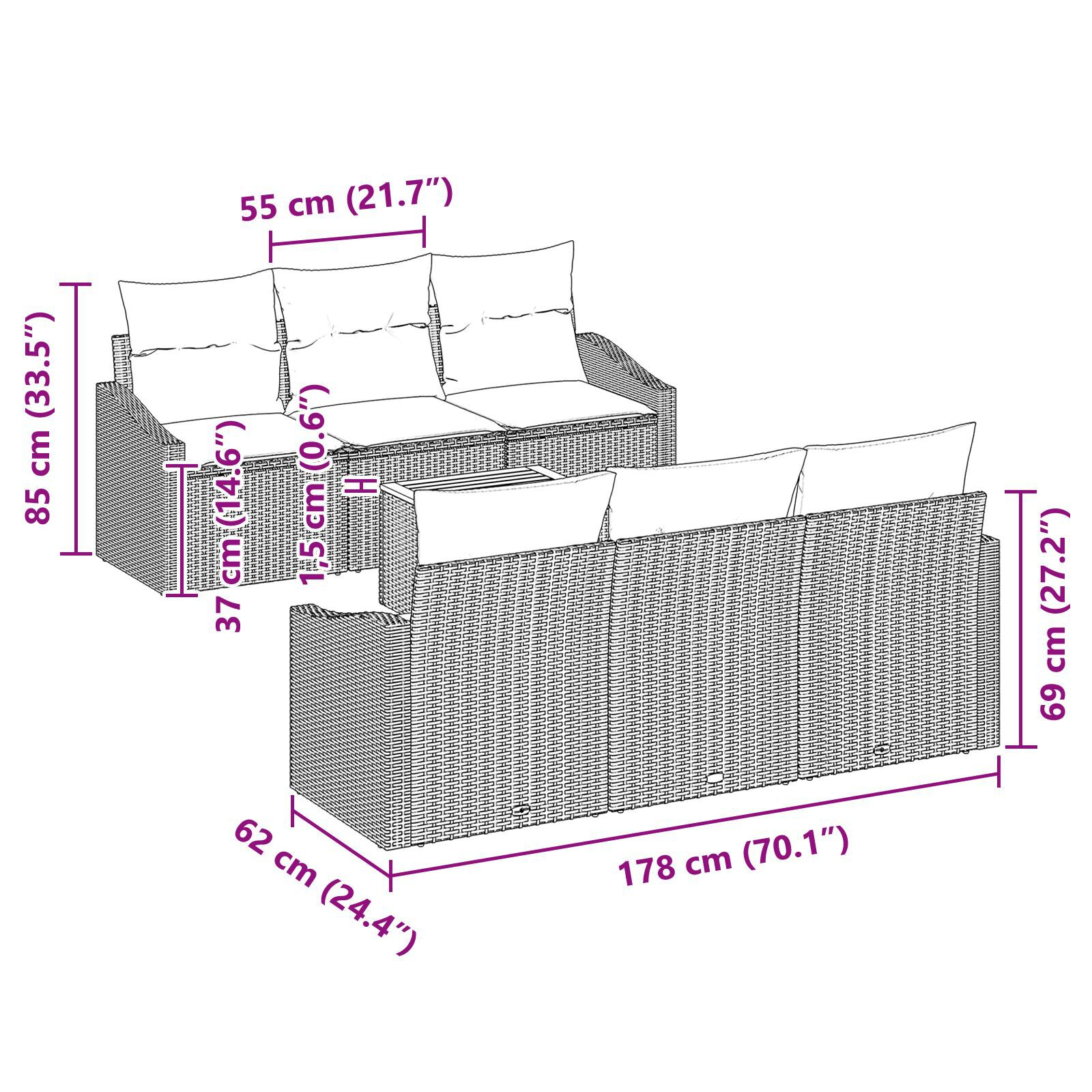 Set Canapea Grădină 7 Piese cu Perne Negru Poliratan Acacia GartenMobel Dekor
