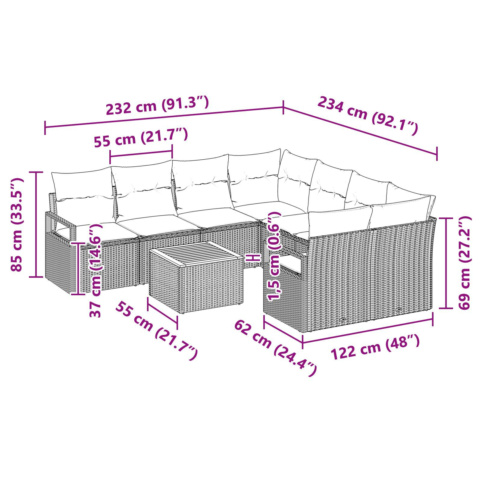 Set Canapea Gradina 9 Piese cu Perne Bej Ratan Poli Acacia, Canapea Gradina cu Perne pentru 2 Persoane Bej Ratan Poli GartenMobel Dekor