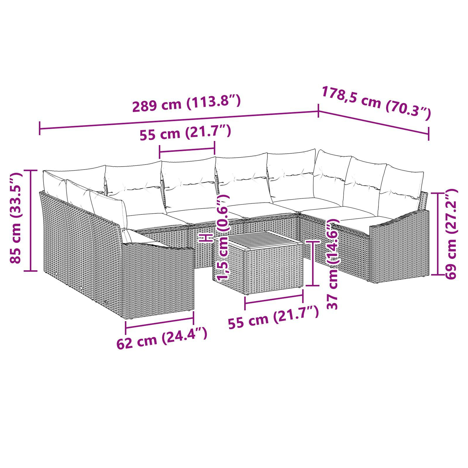 Set Canapea 10 piese cu perne Bej Poliratan Acacia GartenMobel Dekor