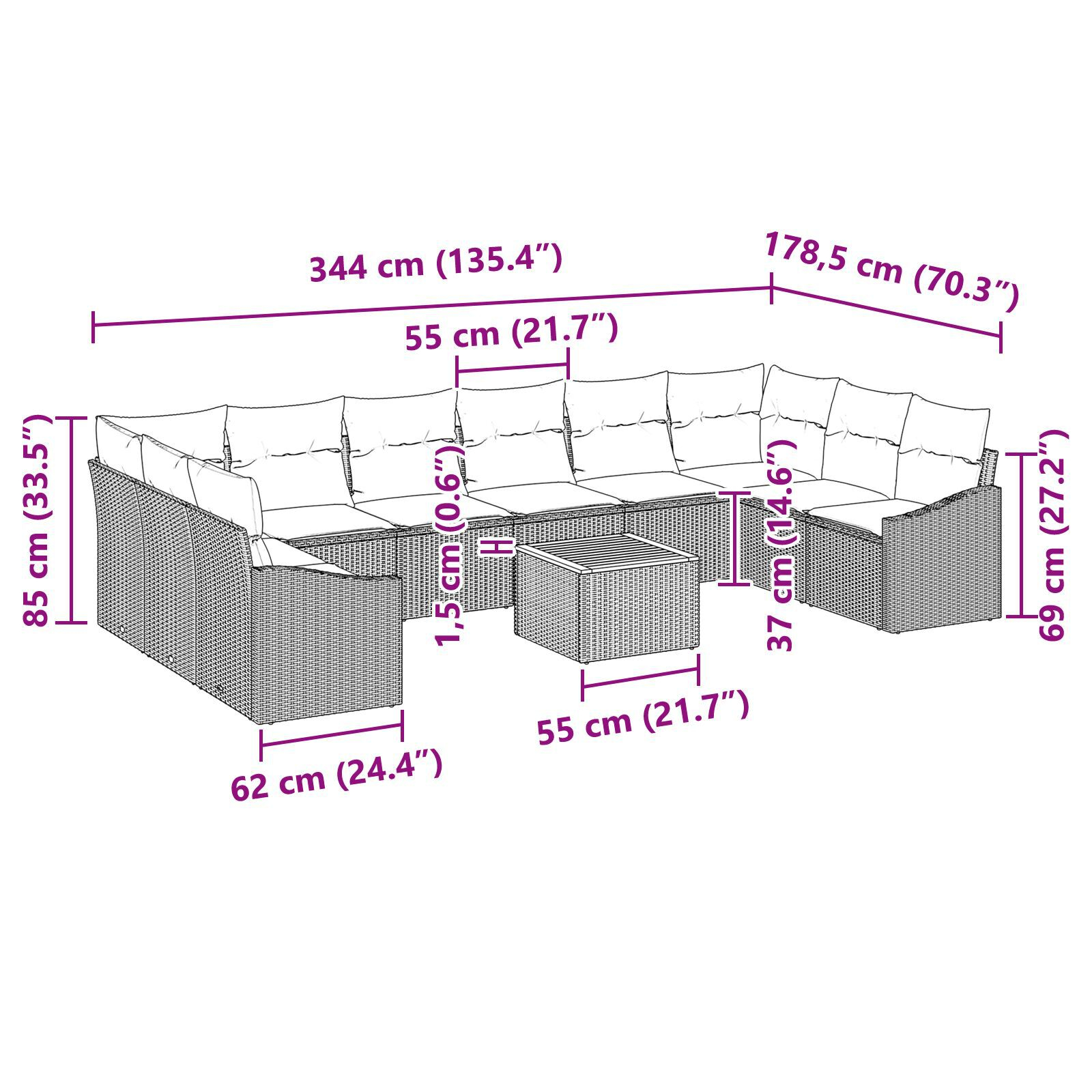 Set canapele grădină 11 piese cu perne Negru Poliratan Acacia GartenMobel Dekor
