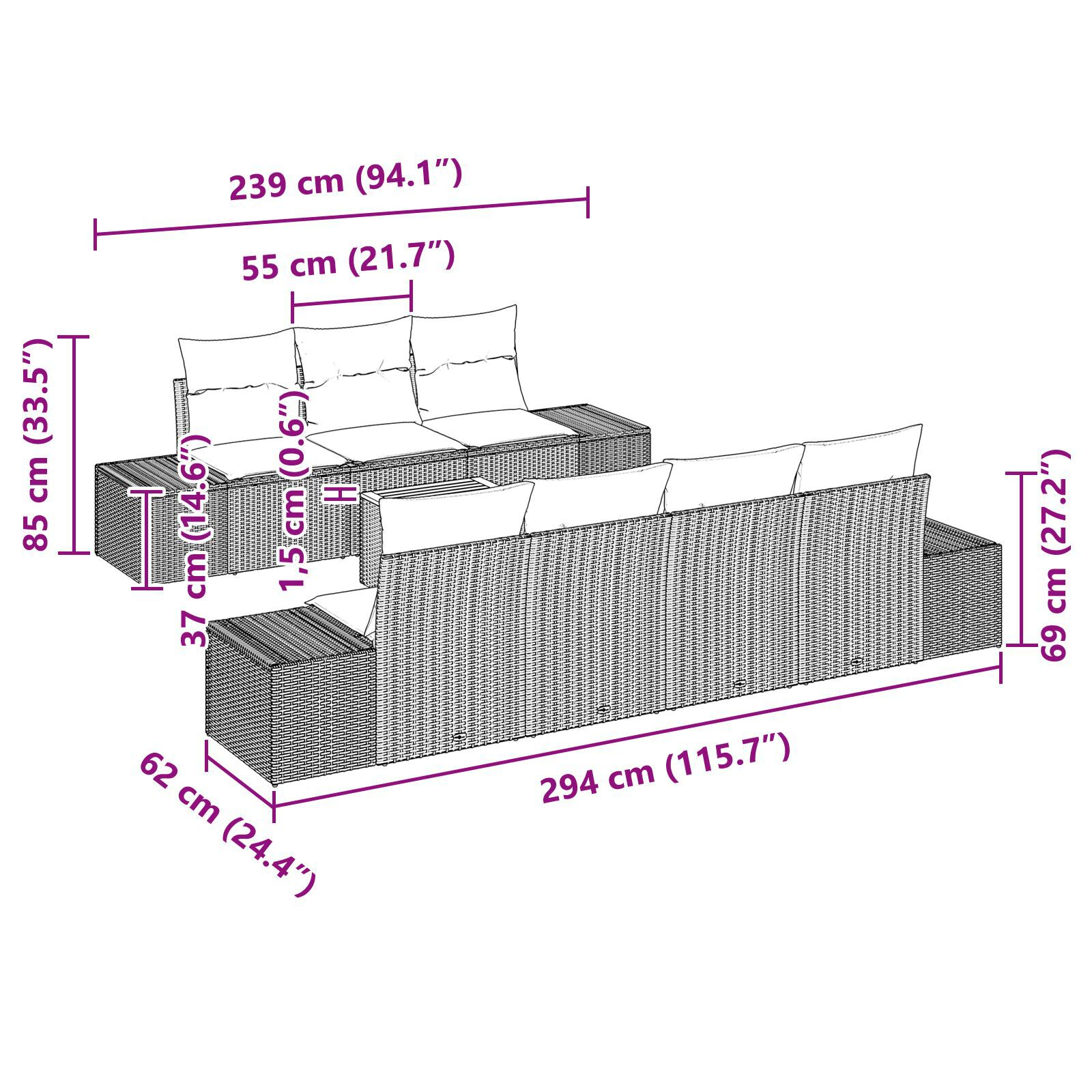 Set de 8 piese de canapea de grădină cu perne negru poliratan acacia GartenMobel Dekor