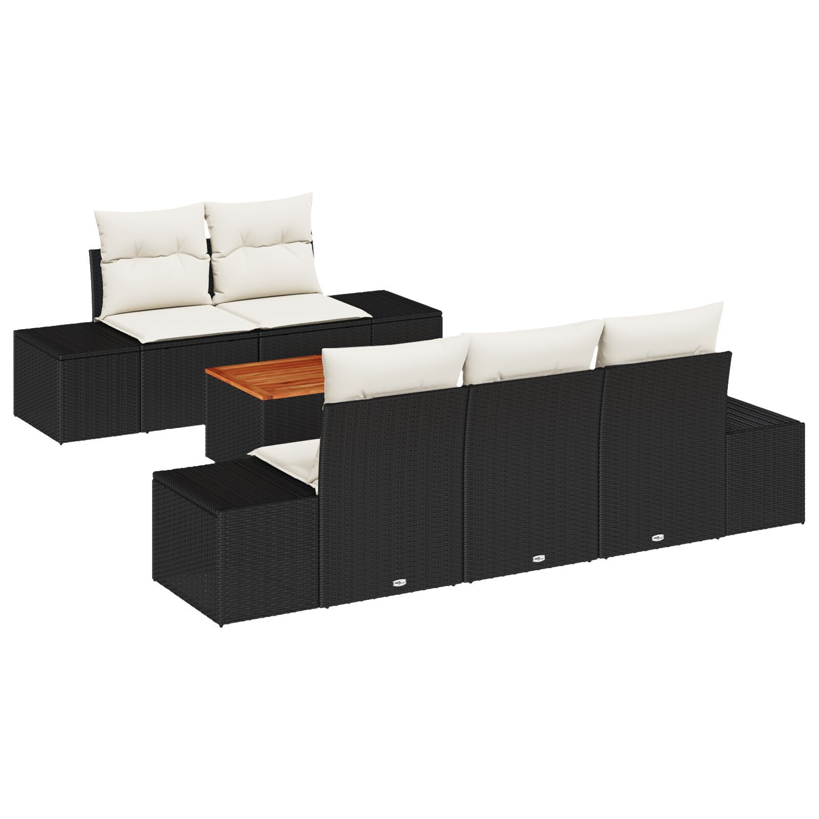Set de Sofa de Grădină de 6 Piese cu Perne Negre din Ratan Poli Acacia GartenMobel Dekor