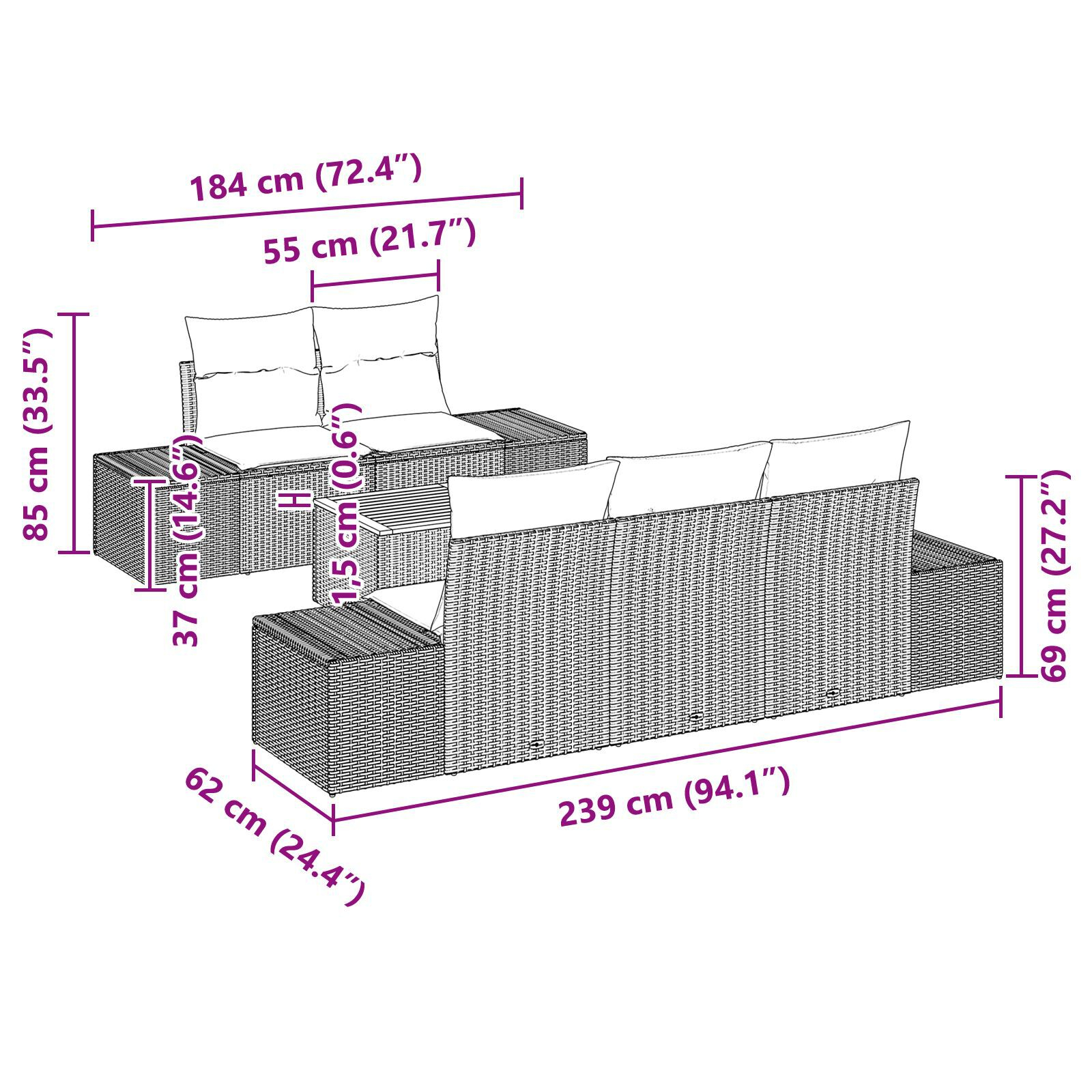 Set de Sofa de Grădină de 6 Piese cu Perne Negre din Ratan Poli Acacia GartenMobel Dekor