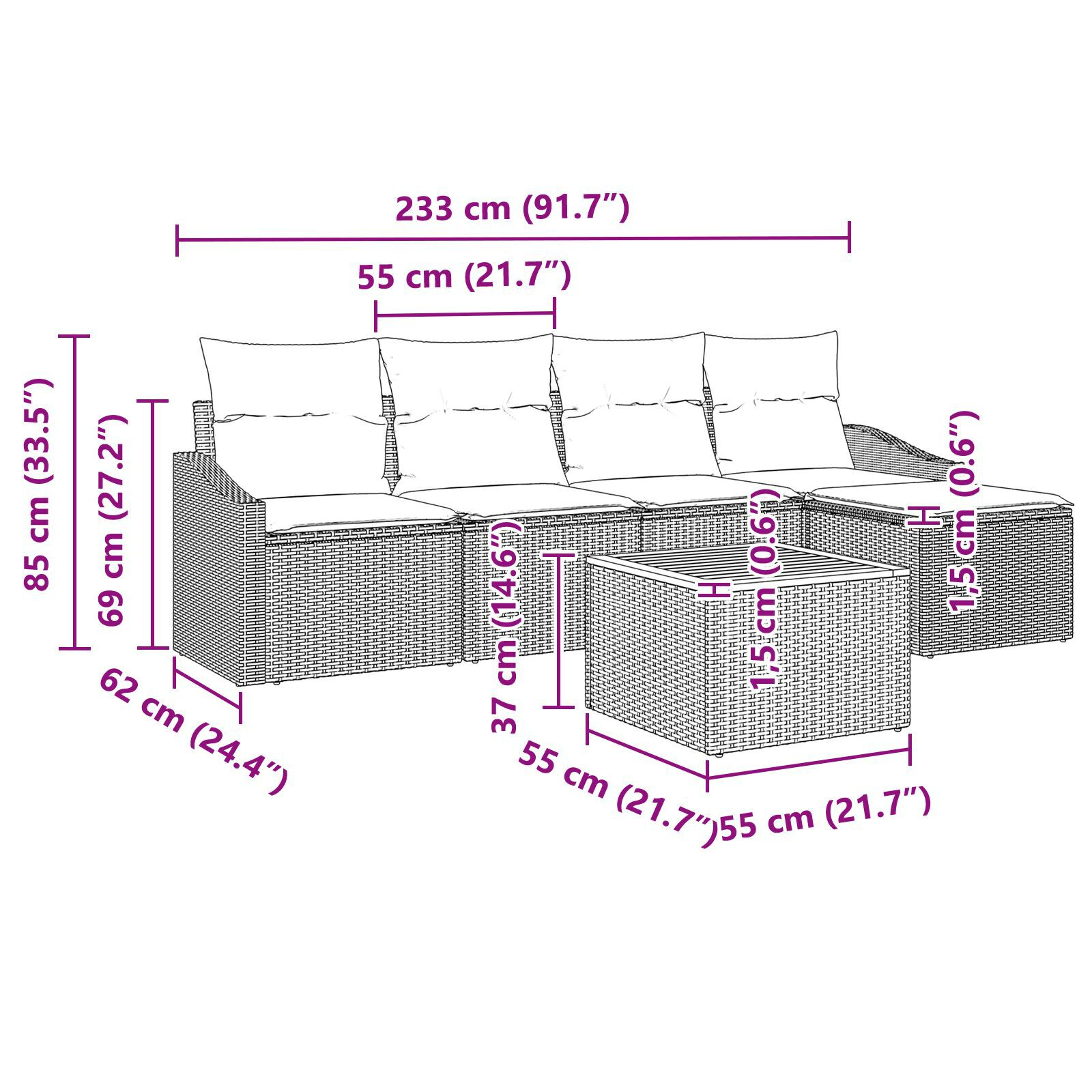 Set de Sofas de Grădină cu Pernă Negru Poliratan Acacia GartenMobel Dekor