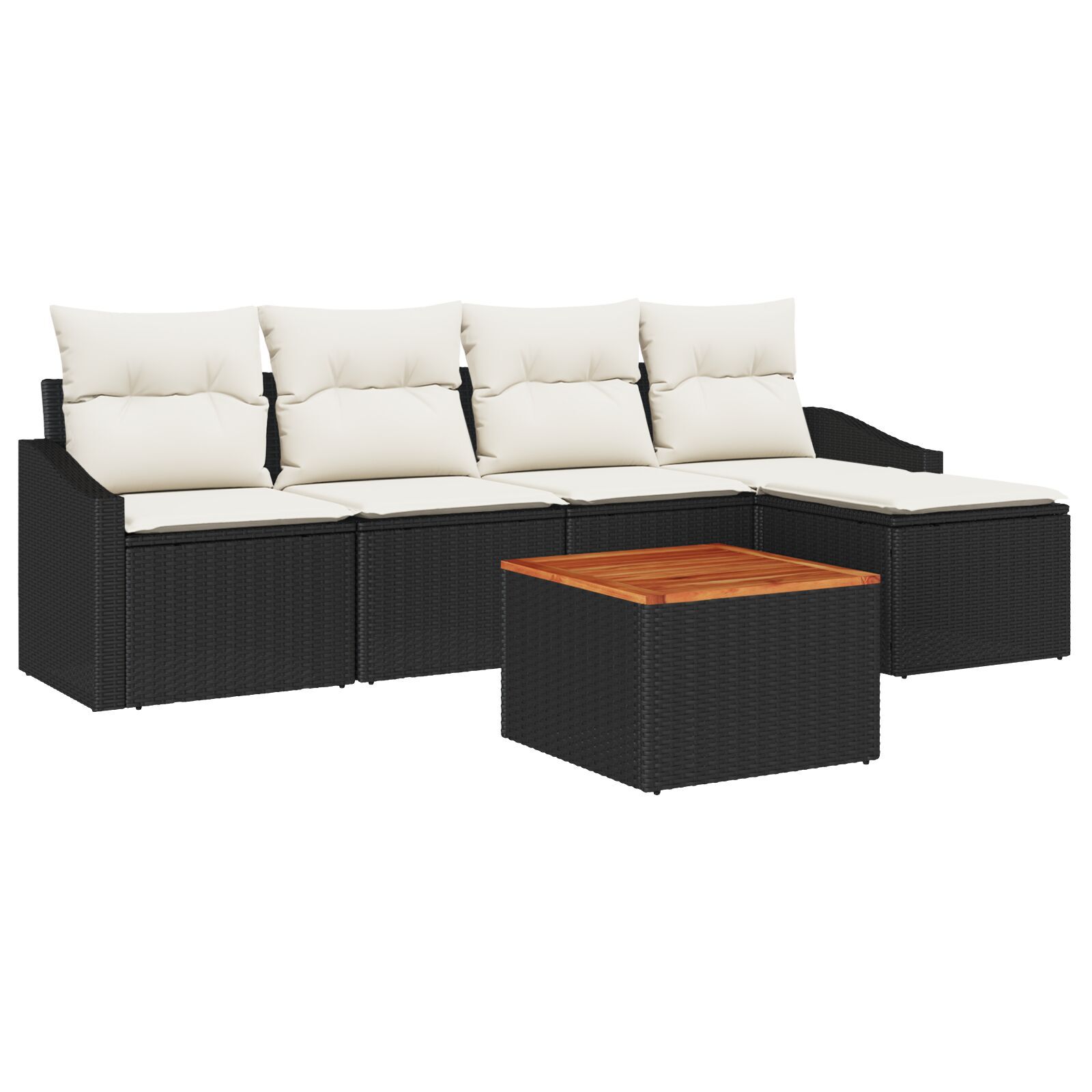 Set de Sofas de Grădină cu Pernă Negru Poliratan Acacia GartenMobel Dekor