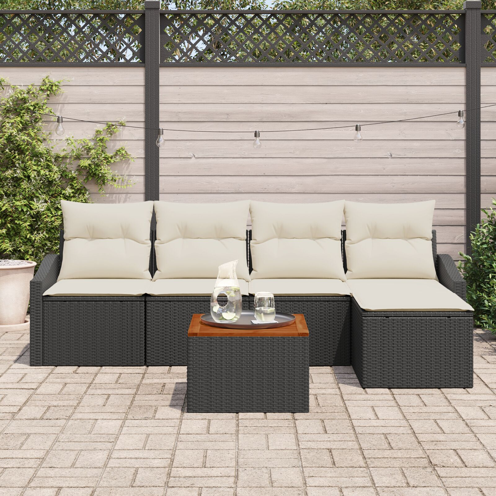 Set de Sofas de Grădină cu Pernă Negru Poliratan Acacia GartenMobel Dekor