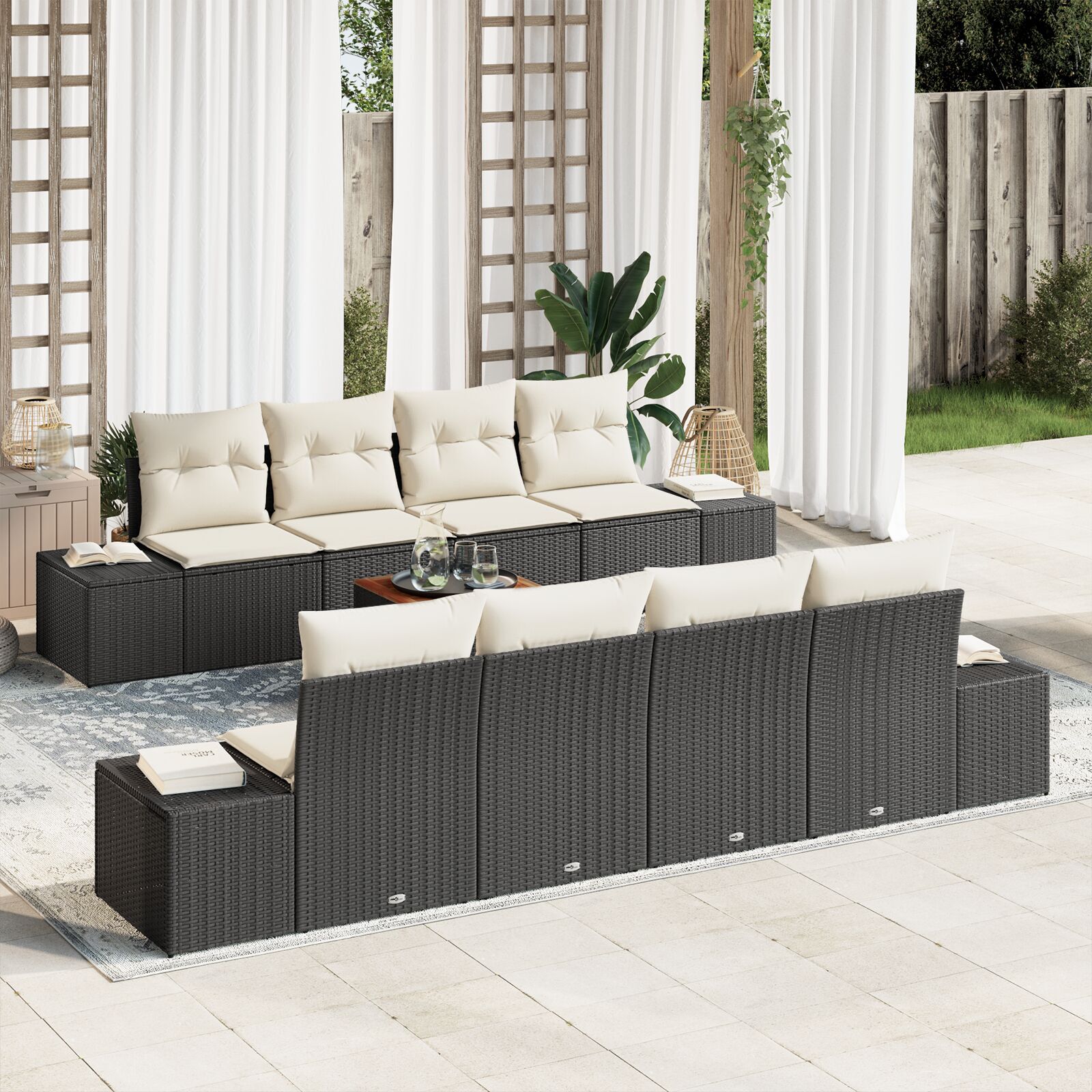 Set de canapea cu 9 piese cu perne negru poliratan acacia GartenMobel Dekor