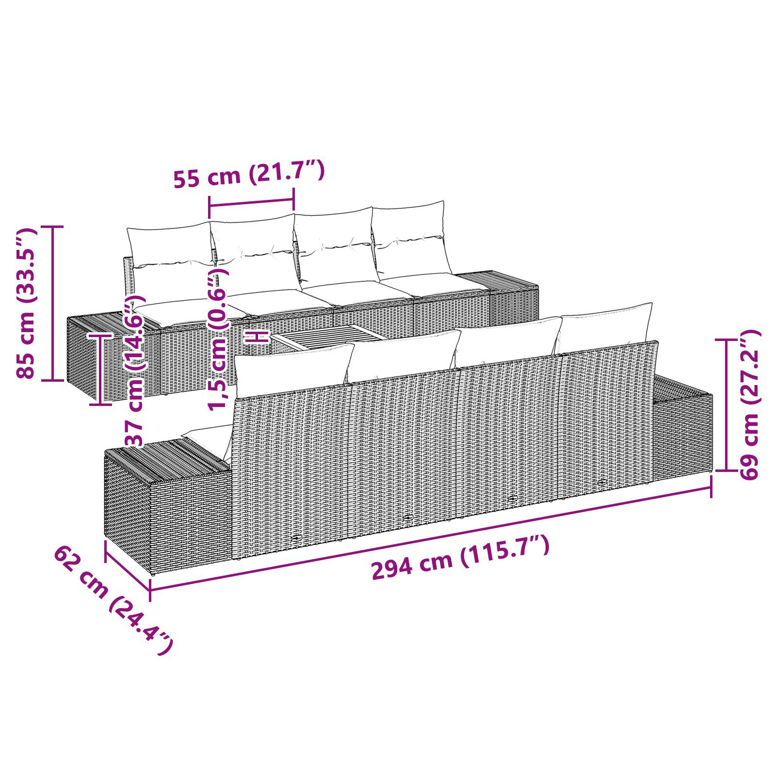 Set de canapea cu 9 piese cu perne negru poliratan acacia GartenMobel Dekor