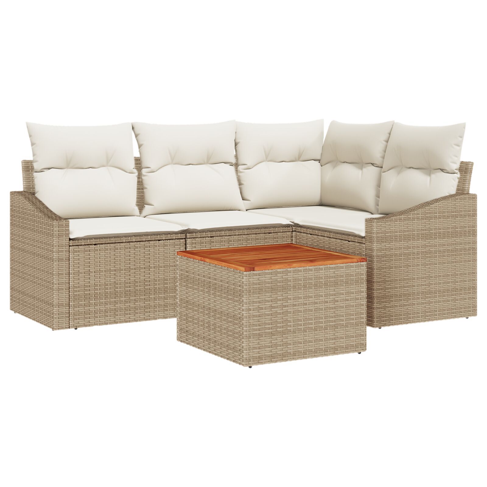 Set de sofa de grădină 5 Piese cu perne Bej Poliratan Acacia GartenMobel Dekor