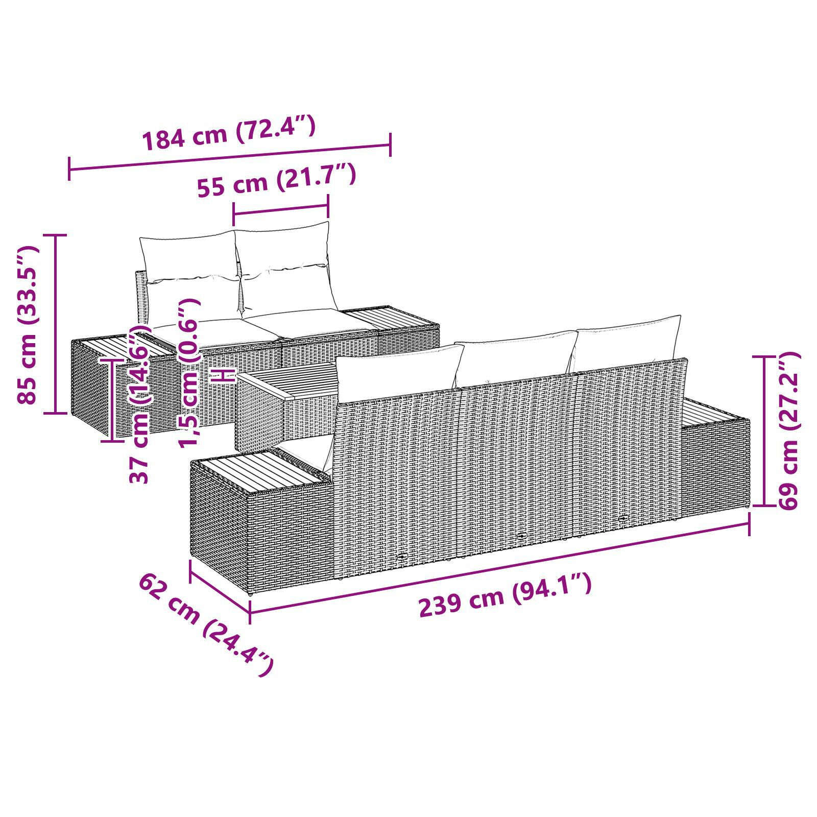 Set de 6 Piese de Canapele pentru Grădină cu Perne Negru Poliratan Acacia GartenMobel Dekor