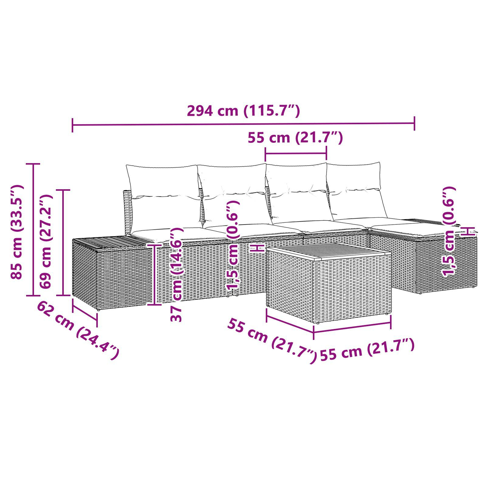 Set de canapea pentru grădină 6 piese cu perne Bej Ratan Poli Acacia GartenMobel Dekor