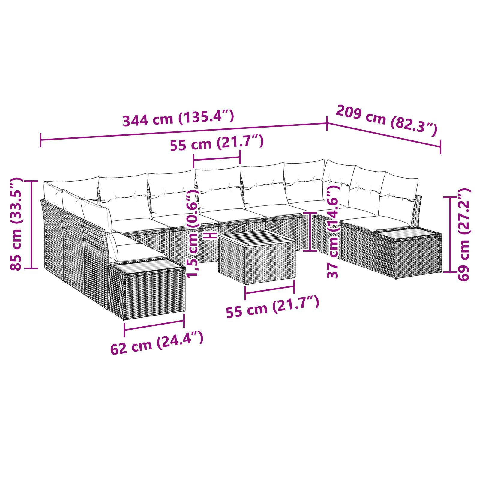 Set de canapea pentru grădină 11 piese cu perne Negru Poliratan Acacia GartenMobel Dekor