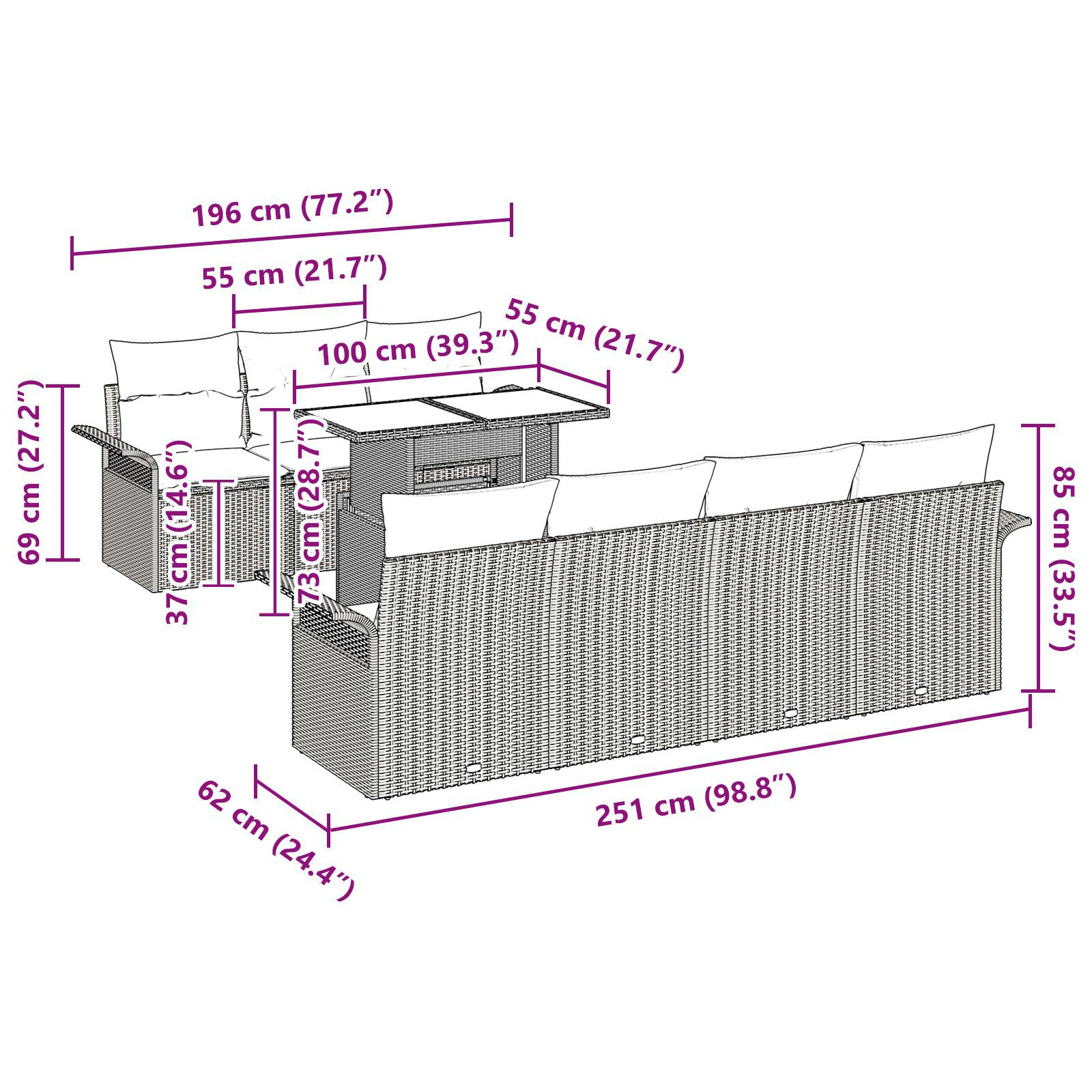 Set canapea de grădină 8 piese cu perne gri din ratan poliester GartenMobel Dekor