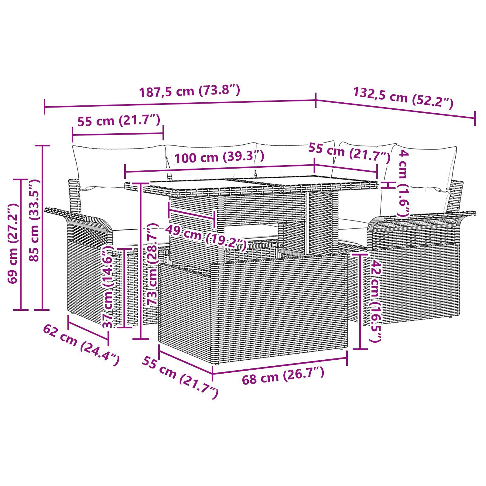 Set de 5 piese pentru Grădină cu Perne Bej din Ratan Polietilenă GartenMobel Dekor
