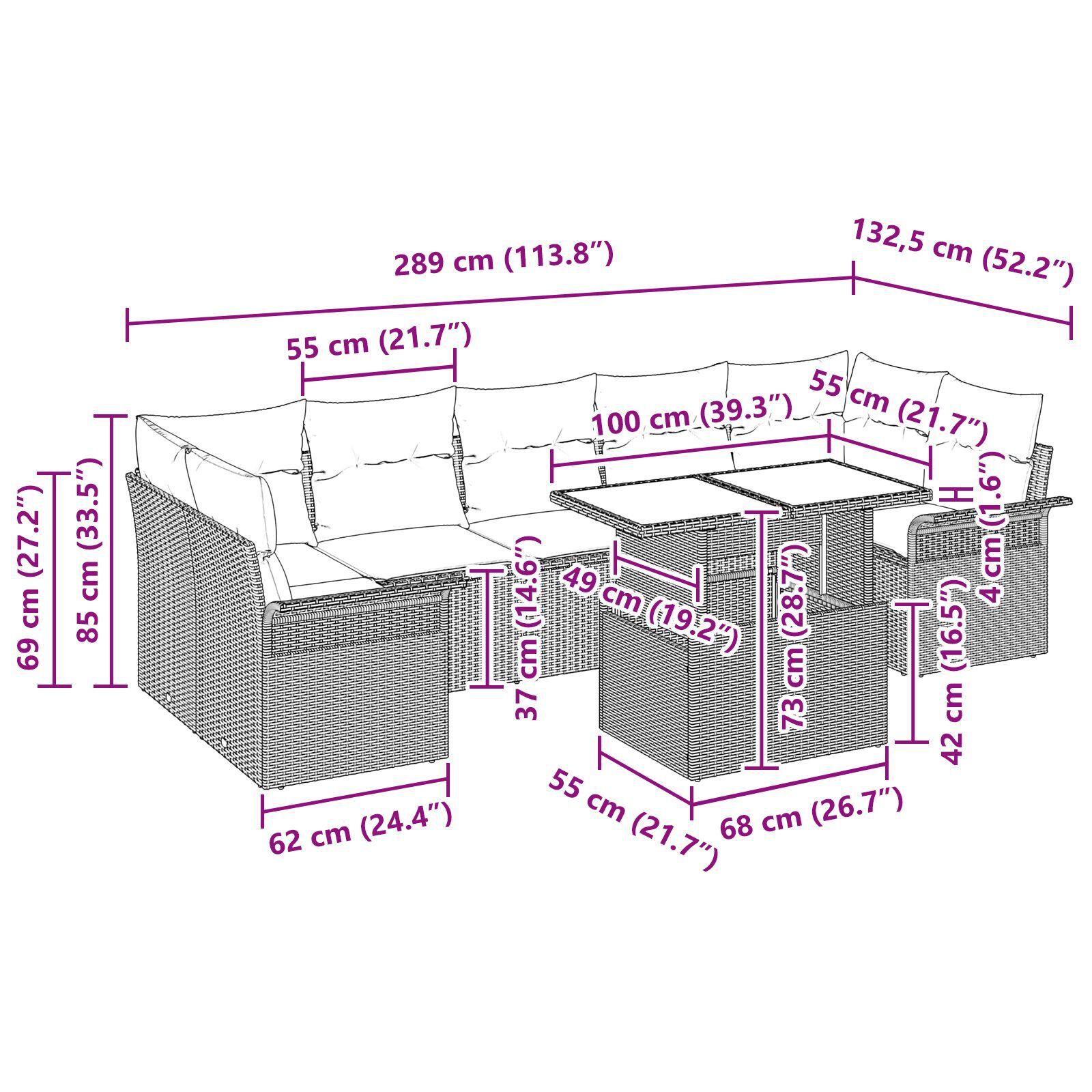 Set de canapea de grădină 8 Piese cu Perne Maro Poliratan GartenMobel Dekor