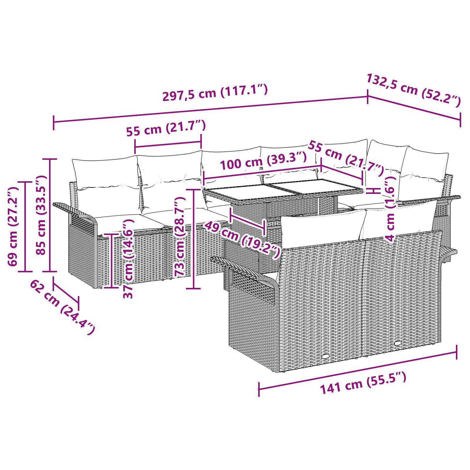 Set de canapea de grădină 9 piese cu perne Negru Poliratan GartenMobel Dekor